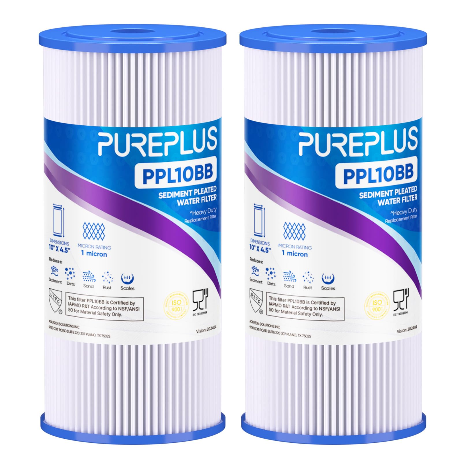 PUREPLUS Sediment Filter 2 Pack - Whole House Water Filtration -10