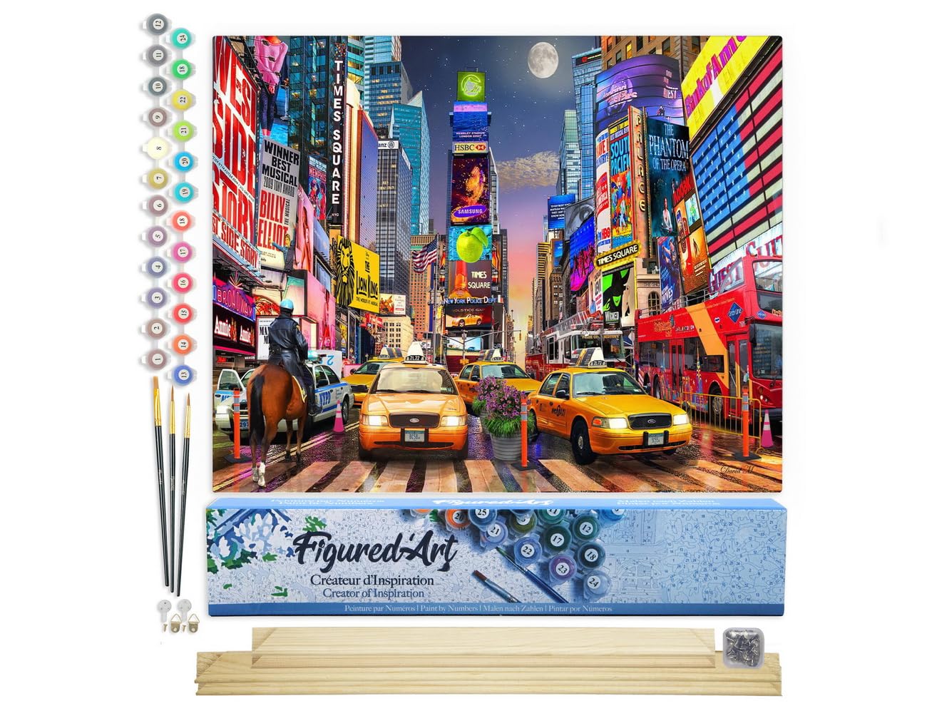 Figured'Art Paint by Numbers for Adults Night in Timesquare 40x50cm - Craft Art Painting Rolled Canvas with DIY Wooden Frame โ image 1