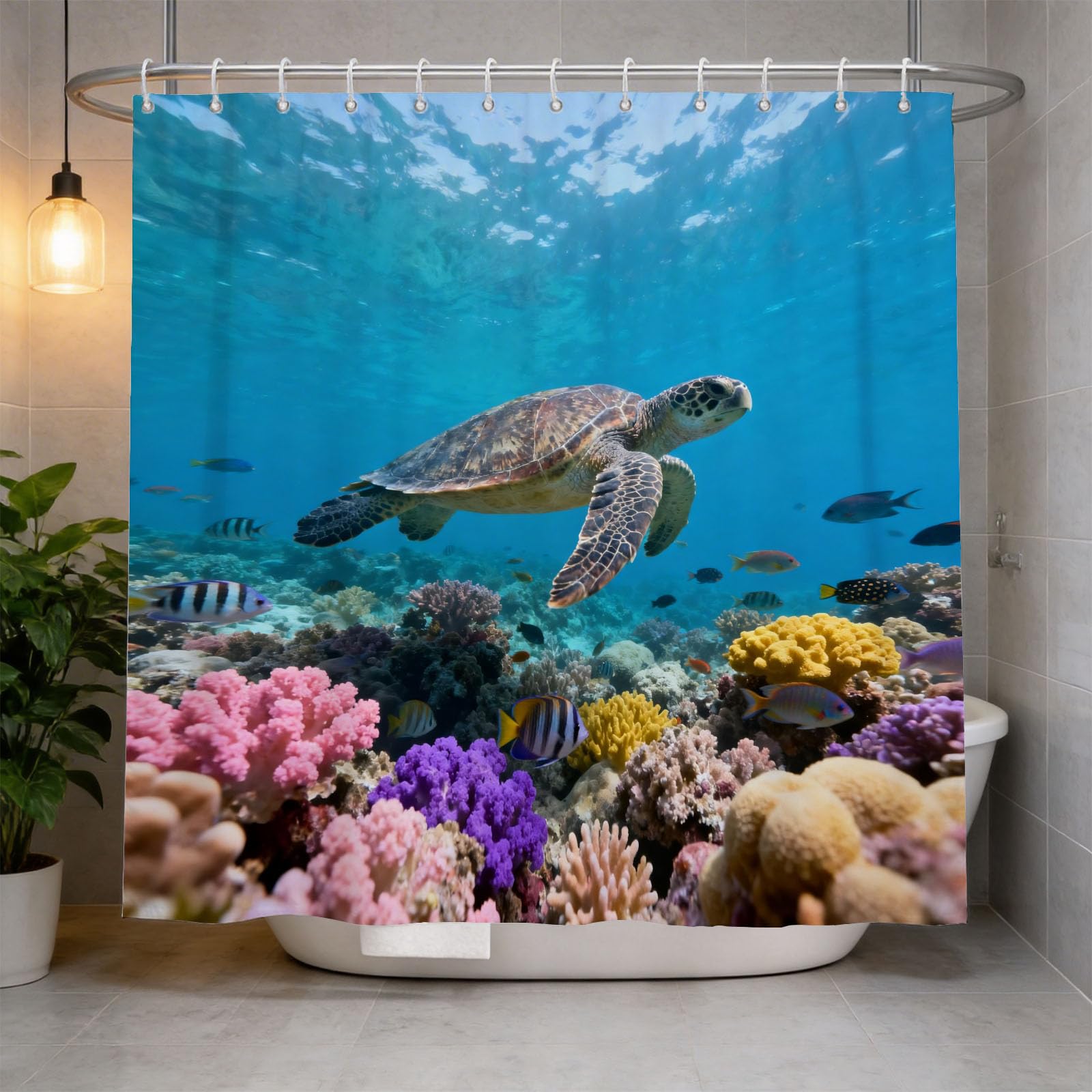 Hongduo 3D Tropical Fish Shower Curtain for Stalls Bathtubs Diving Photography Bathroom Decor Shower Curtain Set Polyester Fabric Waterproof 180x200cm/71X79 Inch with Hooks