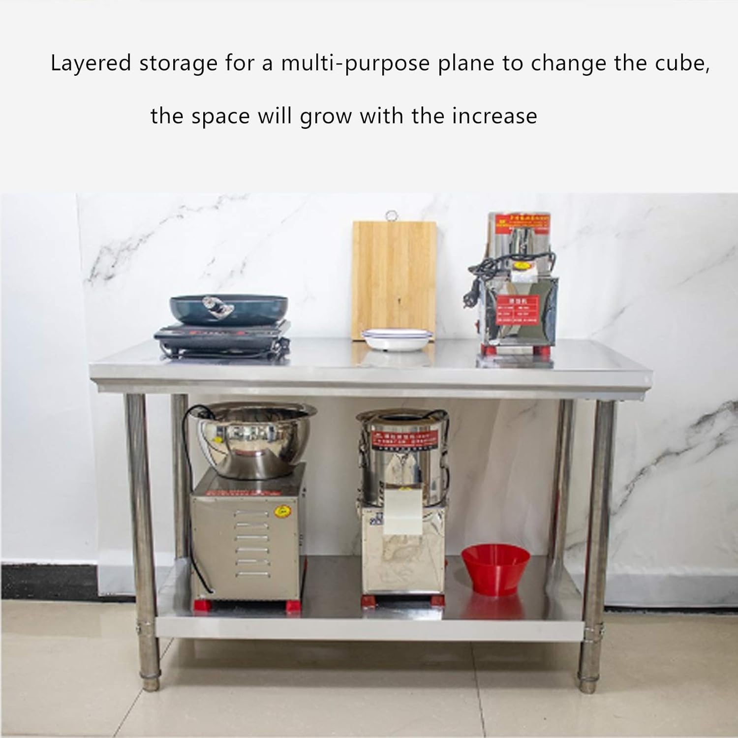 Stainless Steel Workbench Commercial Storage Workbench Two-Tier Load 500kg Balcony Storage Workbench for Kitchen Hotel Household (120 * 80 * 80)