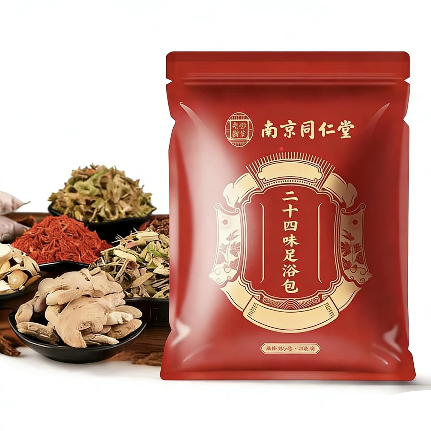 30 Pack Traditional Herbal Detox Foot Soak, Natural Plant Blend Bath with Ginger & Mugwort - Smoothes Sore, Stress Relief, Improves Sleep, Pedicure Care Spa at Home 艾草生姜中药泡脚包900g
