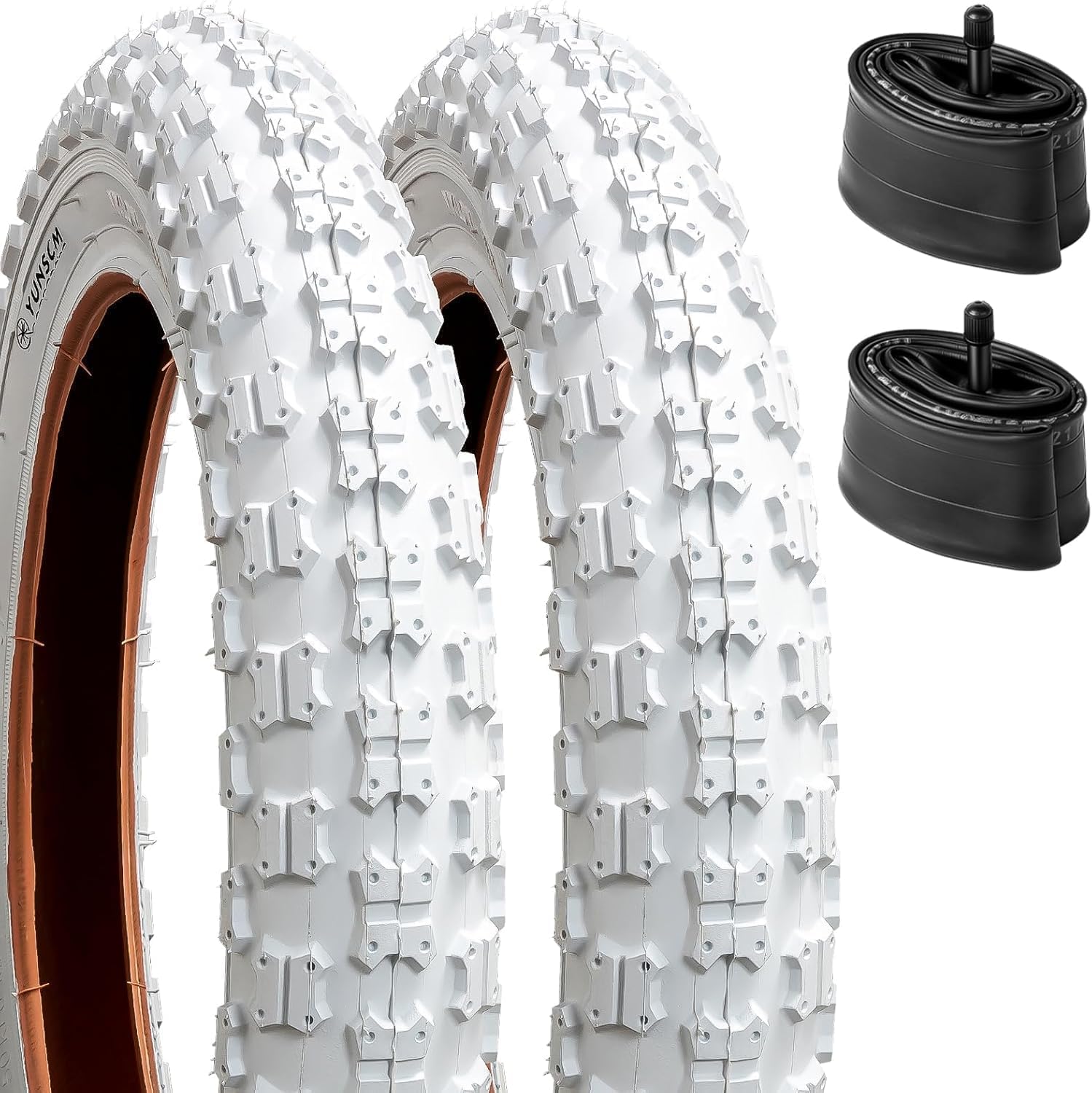 YUNSCM 2-PCS 14 pollici Montagna bicicletta pneumatici 14x2.125/57-254 and 14 pollici bicicletta camera d'aria Schrader Valve Compatible with 14x2.0 14x2.1 14x2.125, White (Y-1049)