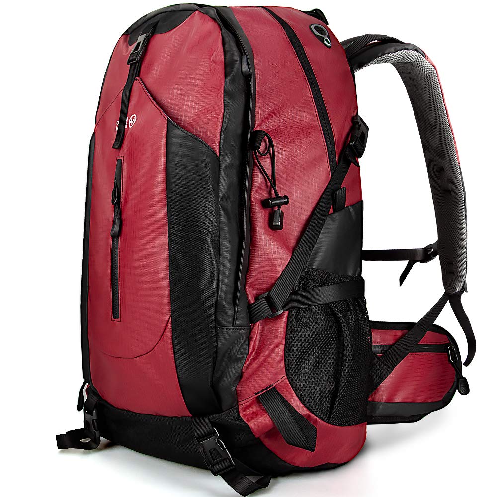OutdoorMaster Hiking Backpack 45L - w/ Waterproof Cover - Red - UPGRADED