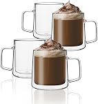 CNGLASS Tasses de café en verre,Doubles coupes de verre isolantes murales avec poignée, Tasses expresso claire pour latte,Cappuccino,Tea Bag (4, 10,1 oz (paquet de 4))
