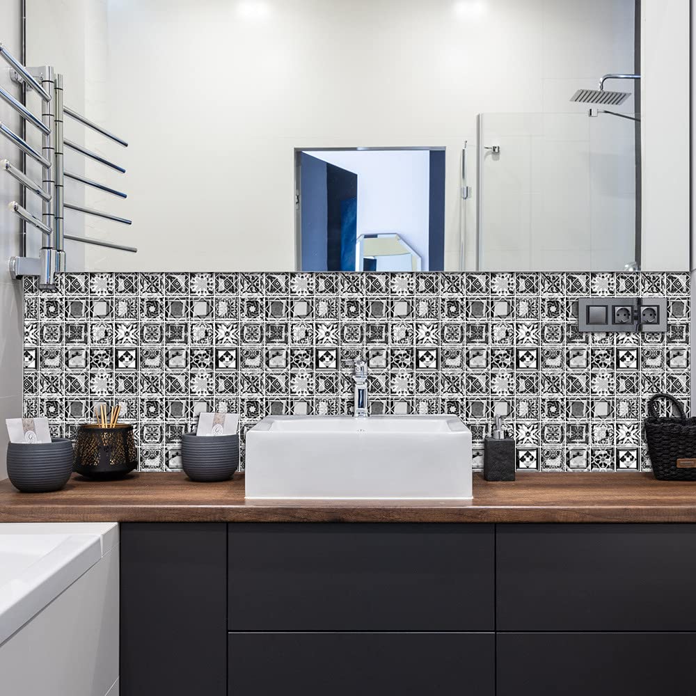 Hiser 30 Adesivi Per Piastrelle Mosaico Stile Boemia – Impermeabili, Autoadesivi, 10x10 Cm, Per Cucina E Bagno, Ristrutturazione Fai Da Te - 3