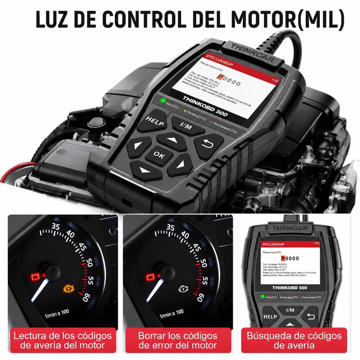 ThinkOBD 500 Diagnosis Coche Multimarca con Sistema del Motor | Diagnosis Coche Multimarca Para Protocolos OBDII/EOBD, Verificación de Smog/Prueba EVAP/Apague MIL...