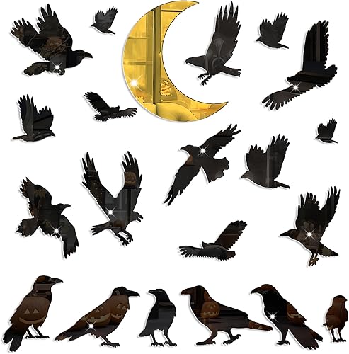 Miniatura 7 de Barri Design Pegatinas de espejo de acrílico para Halloween, cuervo, espejo acrílico, pegatinas de pared 3D de Halloween, calcomanías de pared
