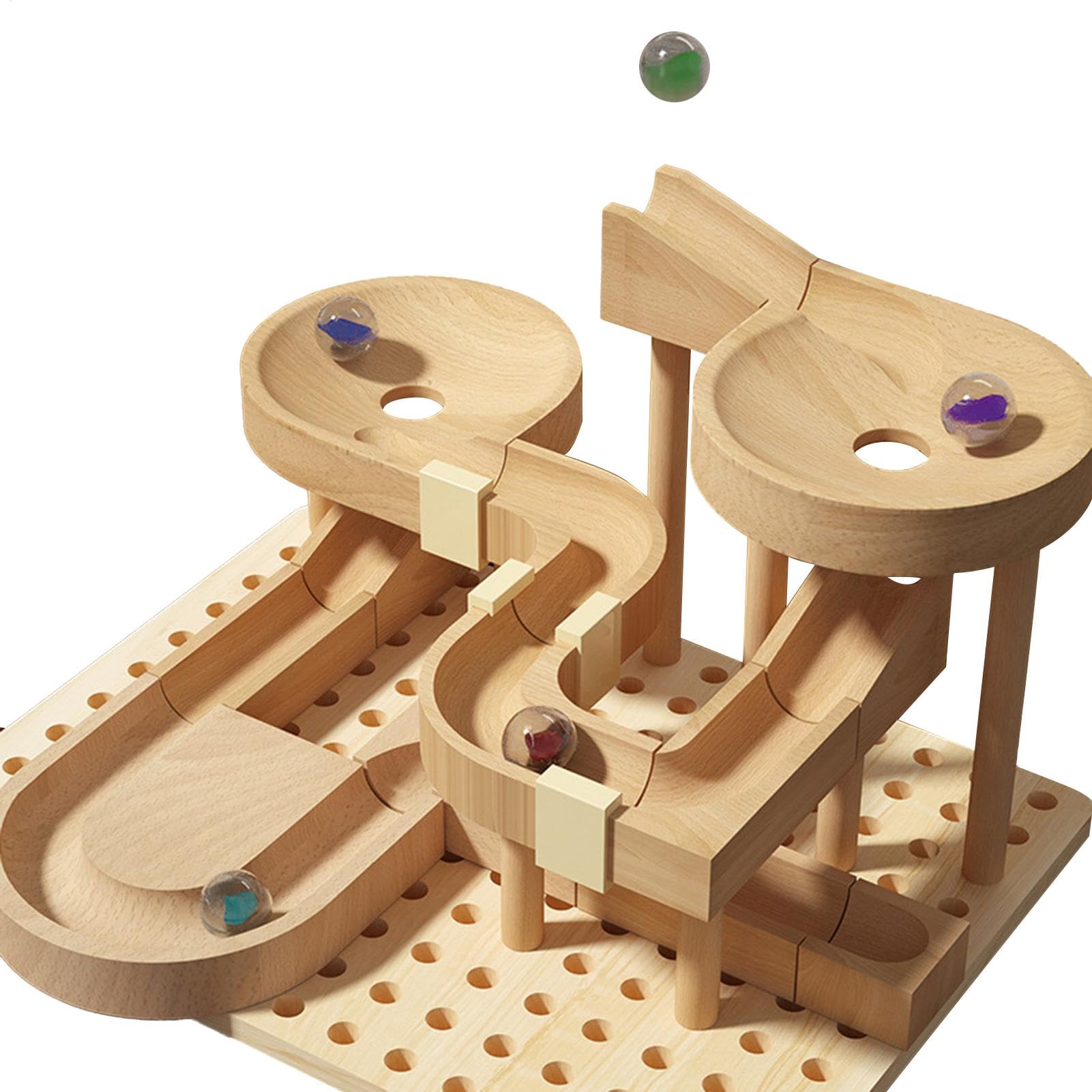 Murmelbahn aus Holz, Rennbahn mit Holzkugeln, Puzzle, Murmel-Labyrinthspiel, Bauspiel-Set, Achterbahn-Modellbausatz für Kinder, und Mädchen
