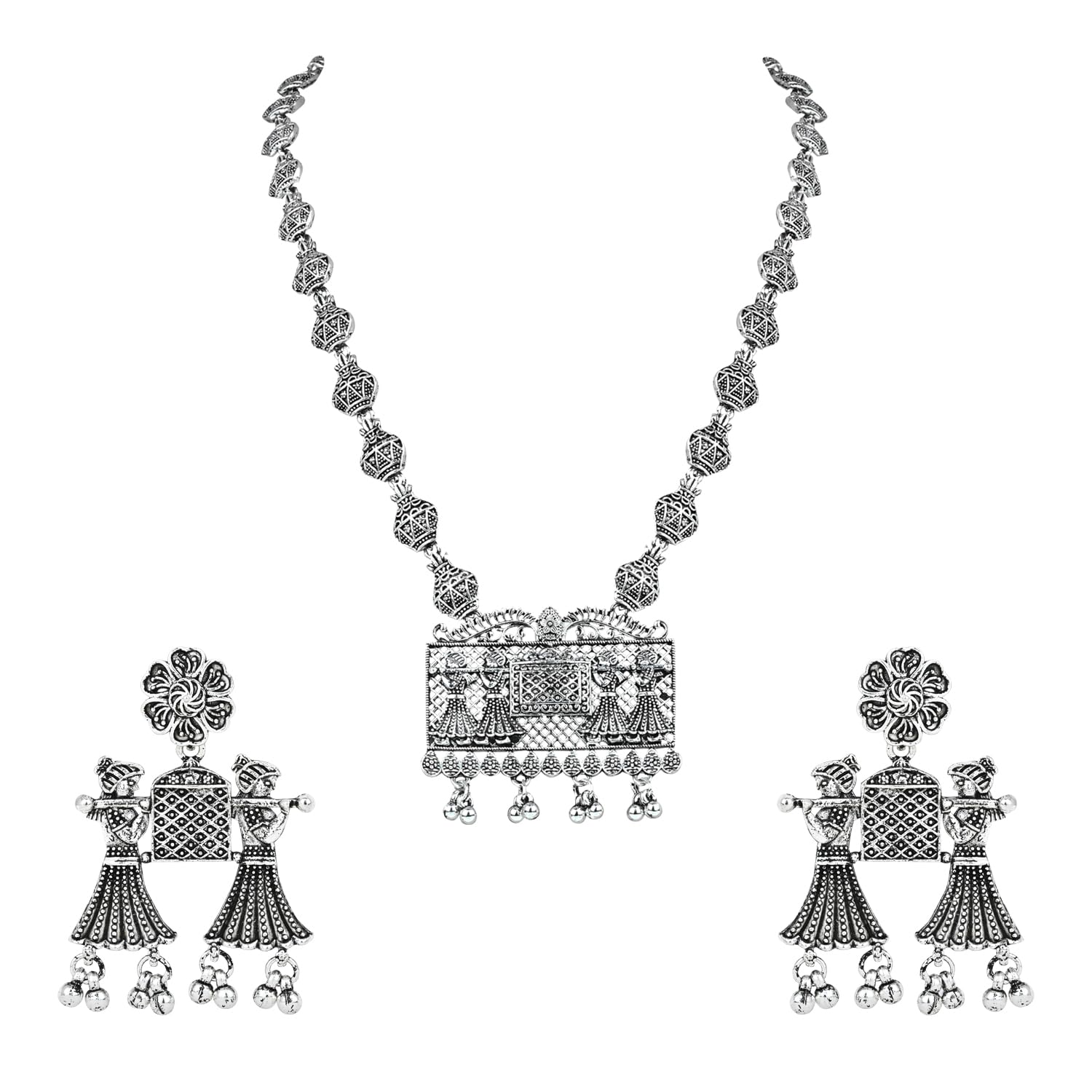 I Jewels Navratri Silver Oxidised Ghungroo Long Necklace Jewellery With Jhumka Earrings Set For Women/Girls (Style 3) (B0CJVDGNH6) Amazon Price History, Amazon Price Tracker