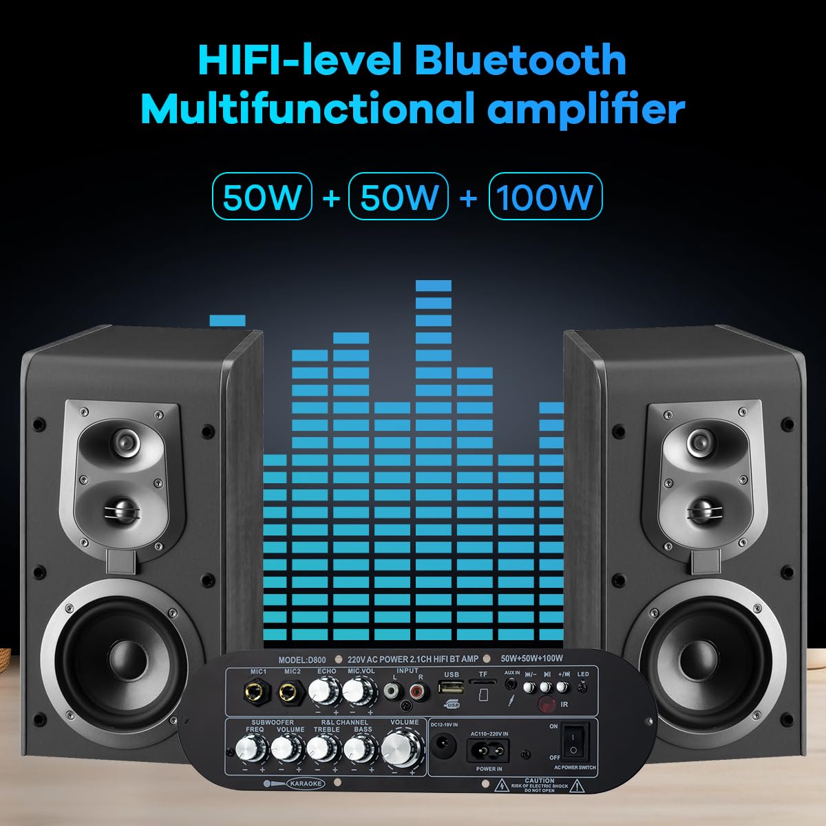 Hosyond Amplificatore Bluetooth D800 2.1 canali 50W × 2 + subwoofer 100W