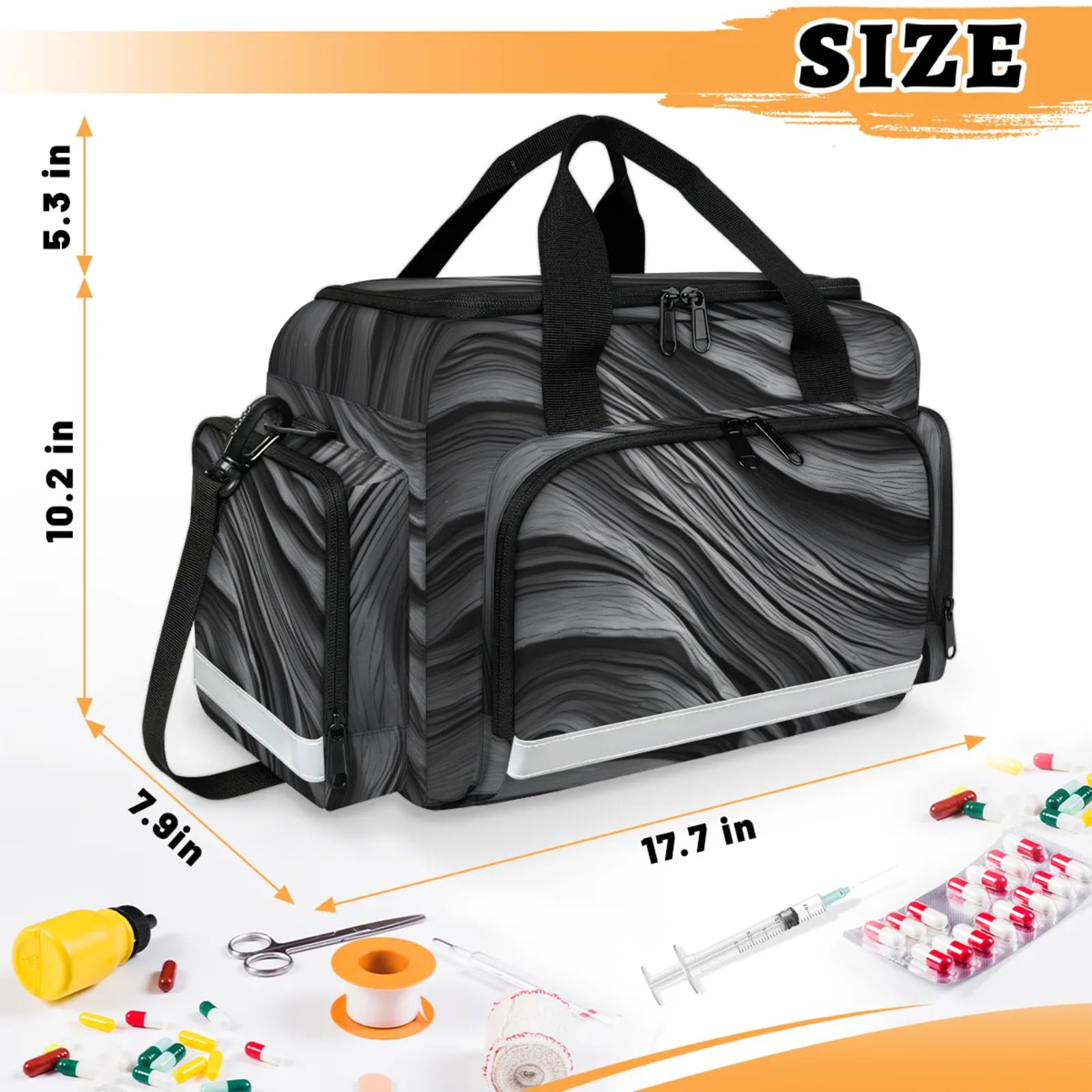 GzLeyigou First Aid Bags Empty, Black Emergency Bag Watercolor Marble First Aid Kit Multiple Compartment Kit Carrier On Call Trauma Bag For Paramedics Emergency Medical Supplies Kit