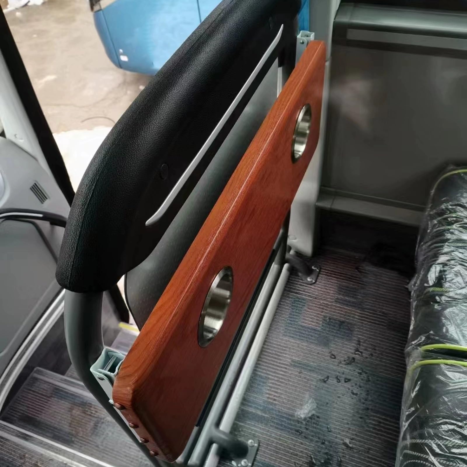 Tavolo Pieghevole da Picnic, Tavolo Ribaltabile da Parete con Supporto Pieghevole in Acciaio Inossidabile e Portabicchieri, per Autovetture, Autobus, Auto Turistiche(Brown,86*25cm/34*10in)