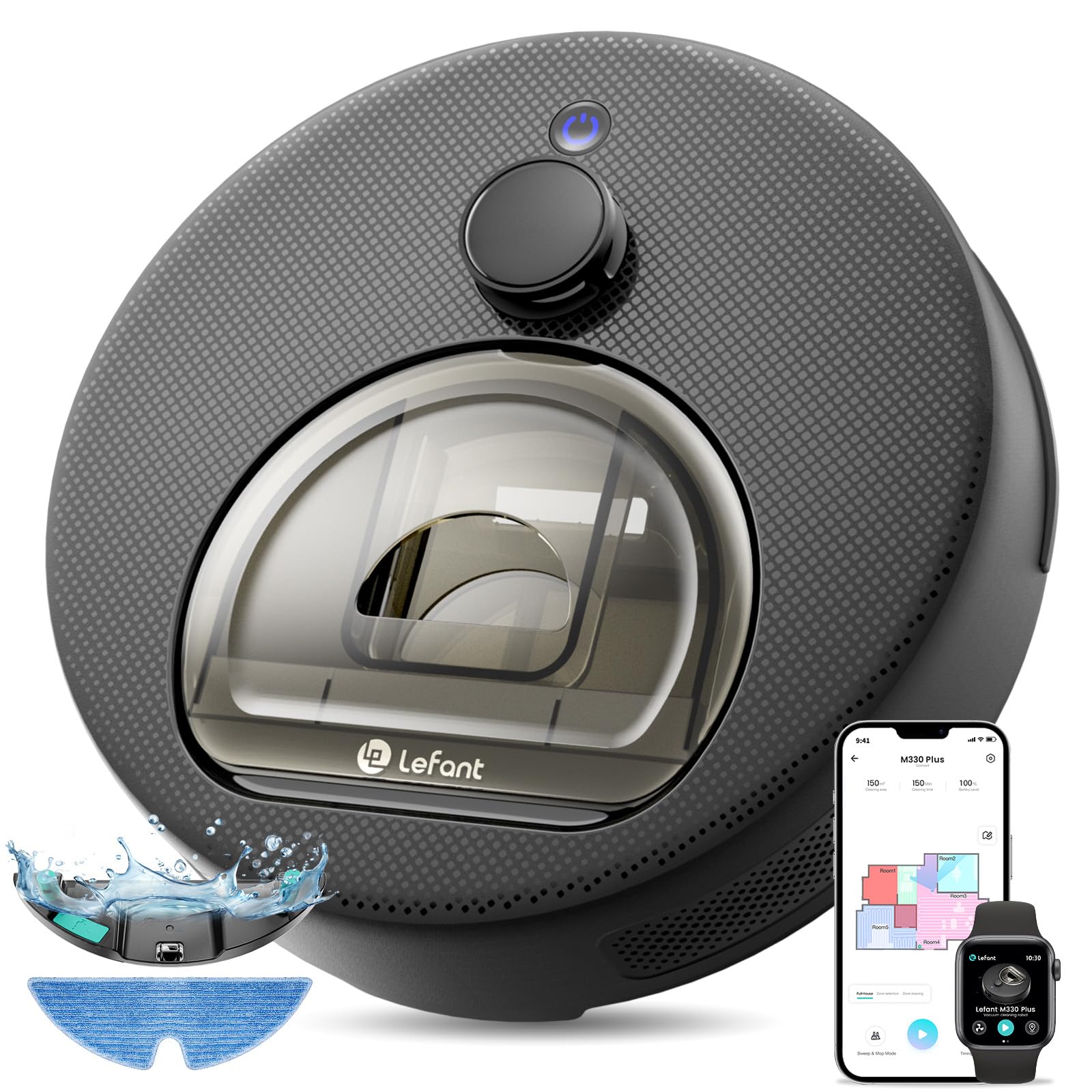 Lefant M330 Plus Robot Aspirapolvere e Lavapavimenti con Mappatura dToF, 5000Pa, Anti-Groviglio, 150min Autonomia, Evita Tappeti, APP Alexa WiFi, Ideale per Peli di Animali