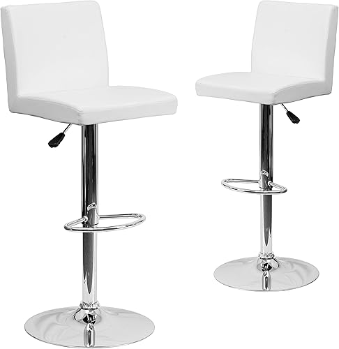 Miniatura 11 de Flash Furniture Taburete de bar contemporáneo de vinilo negro ajustable con panel trasero y base cromada (paquete de 1) Negro