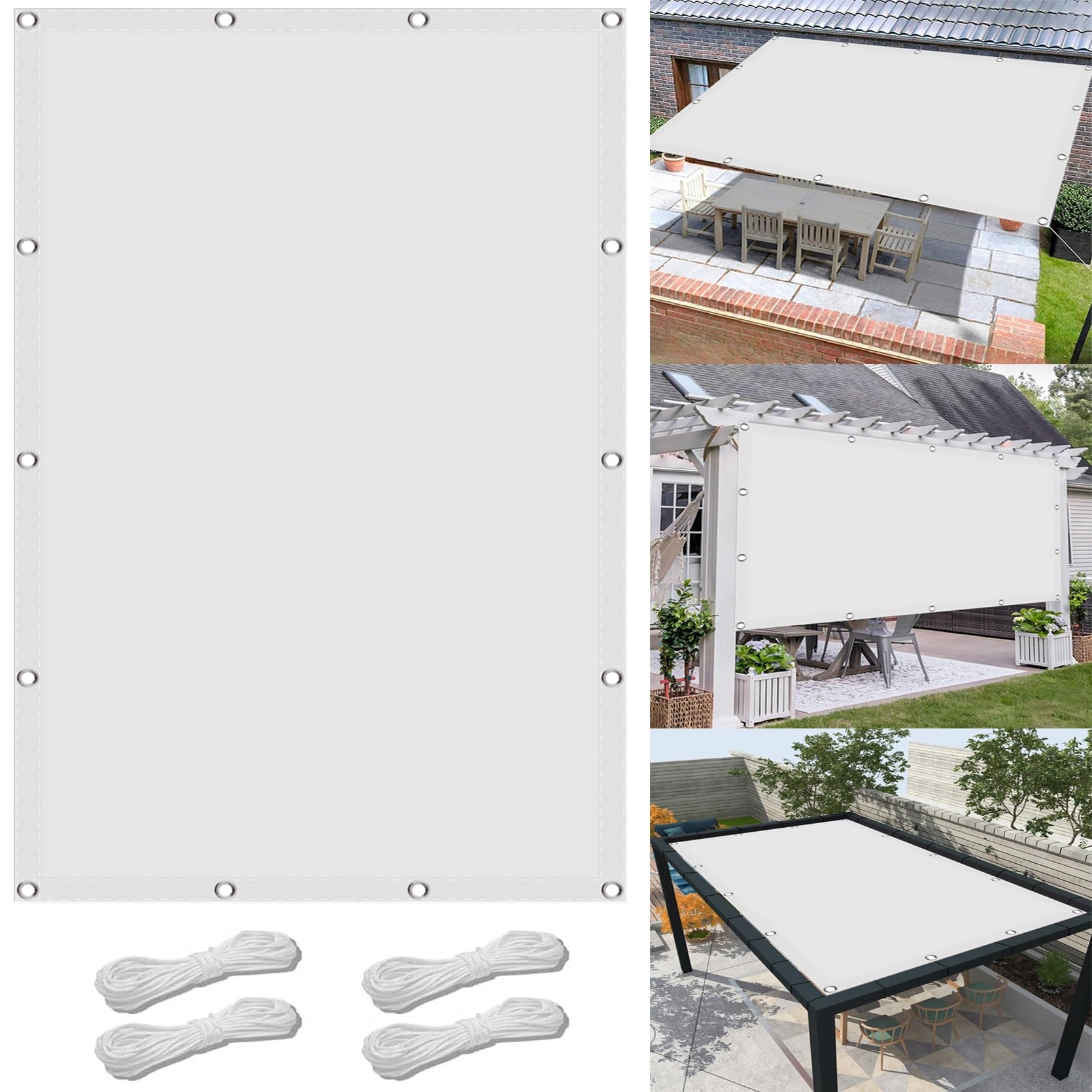 WQPMNYG Waterproof shade sail Waterproof Sun Shade Sail 550 x 600 cm Rainproof UV Resistant Shade Net with Grommets and Rope for Balcony Carports Kennel White
