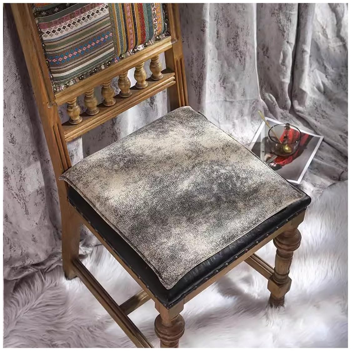 EORNOW Square PU Leather Seat Cushion, 1/2/4 Packs Waterproof Chair Cushion, Floor Cushion Memory Foam Anti-slip Chair Pad, Bar/window/Dining Chairs Seat Pad (Color : J, Size : 40 * 40cm(4 Packs))