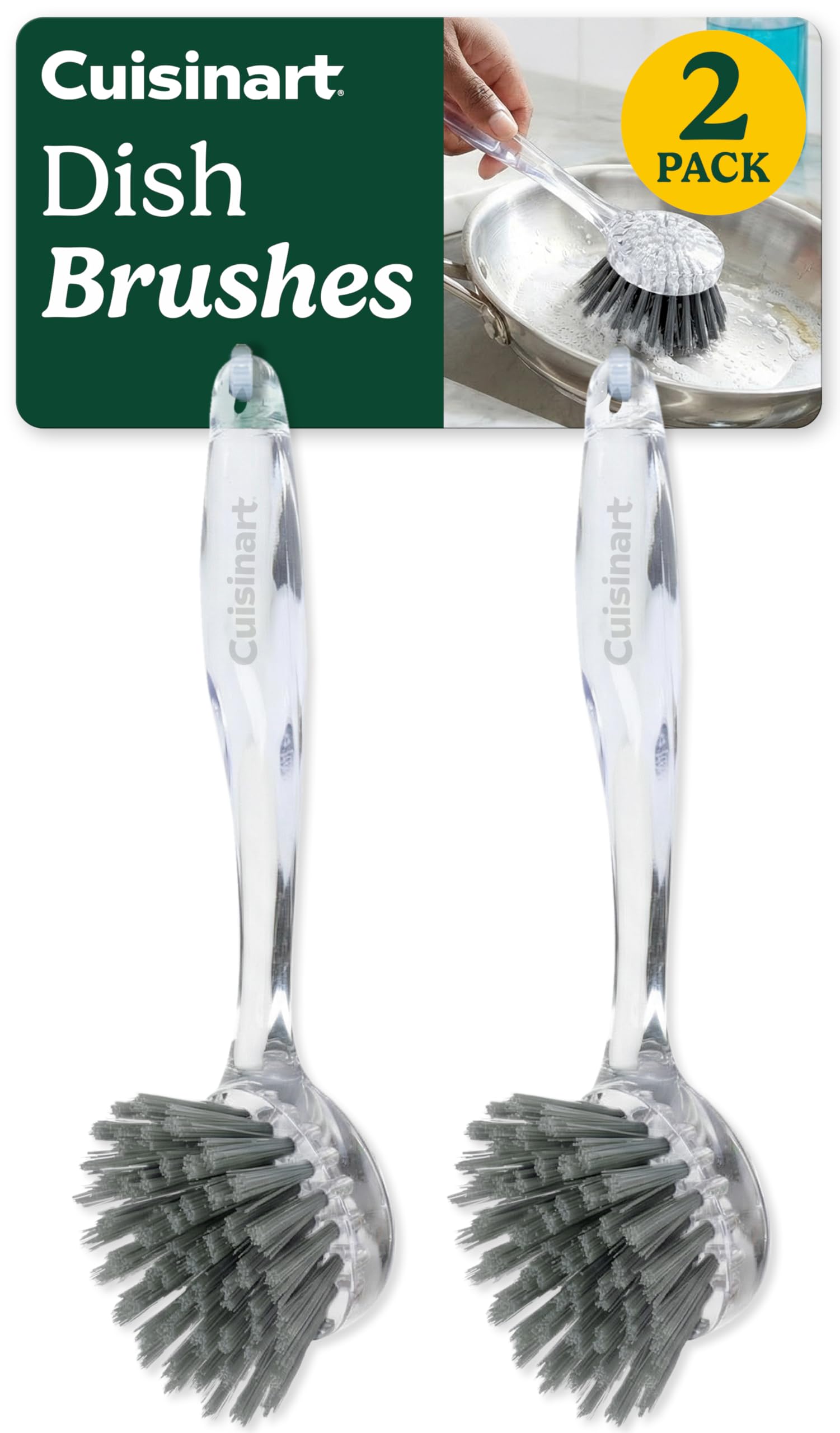 Cuisinart Dish Brush with Handle, 2 Pack, Firm Bristles