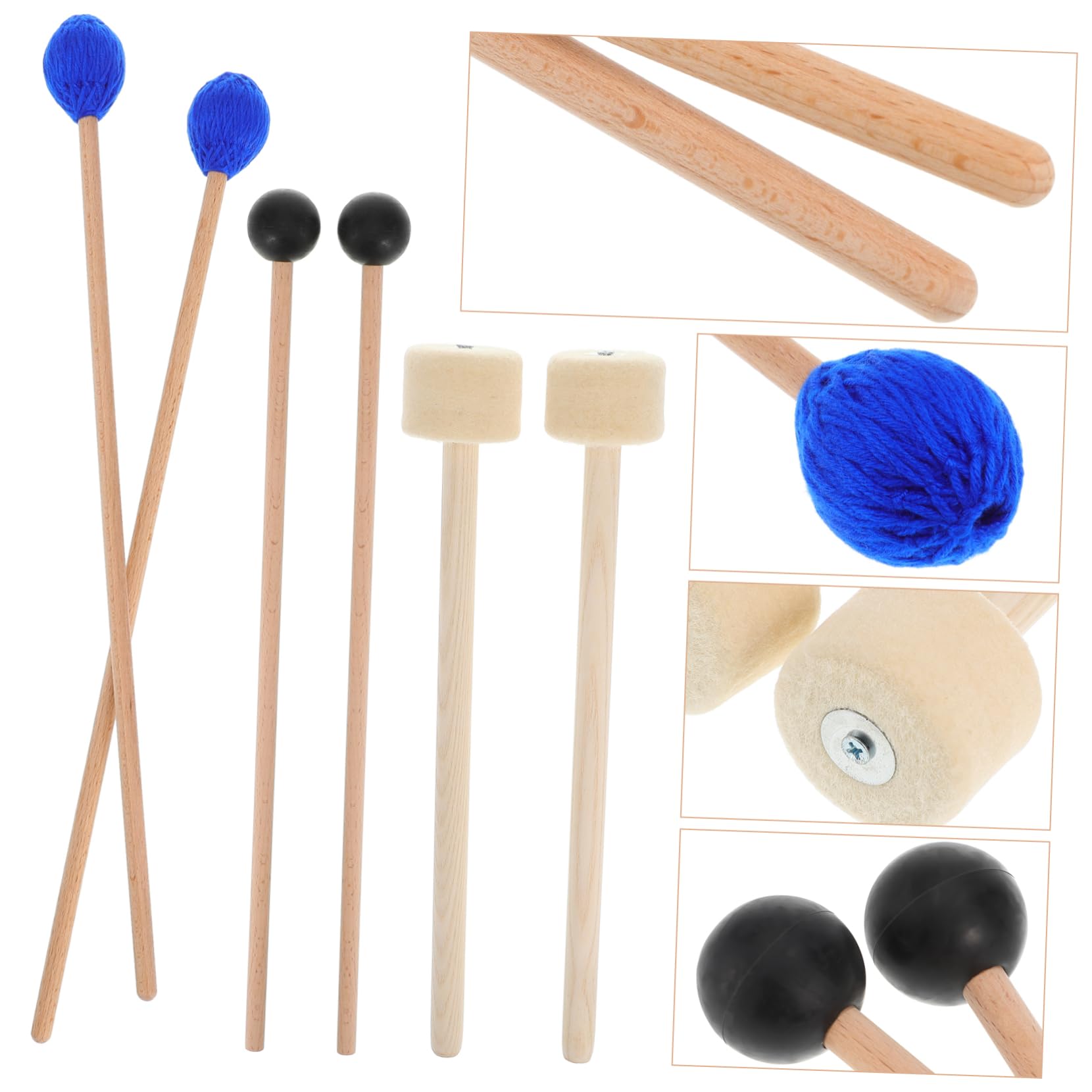 Sosoport 6 Pezzi Bacchette per Batteria Legno Bacchette per Percussioni Mallets per Timpani e Grandi Accessori Musicali per Musicisti e Praticanti