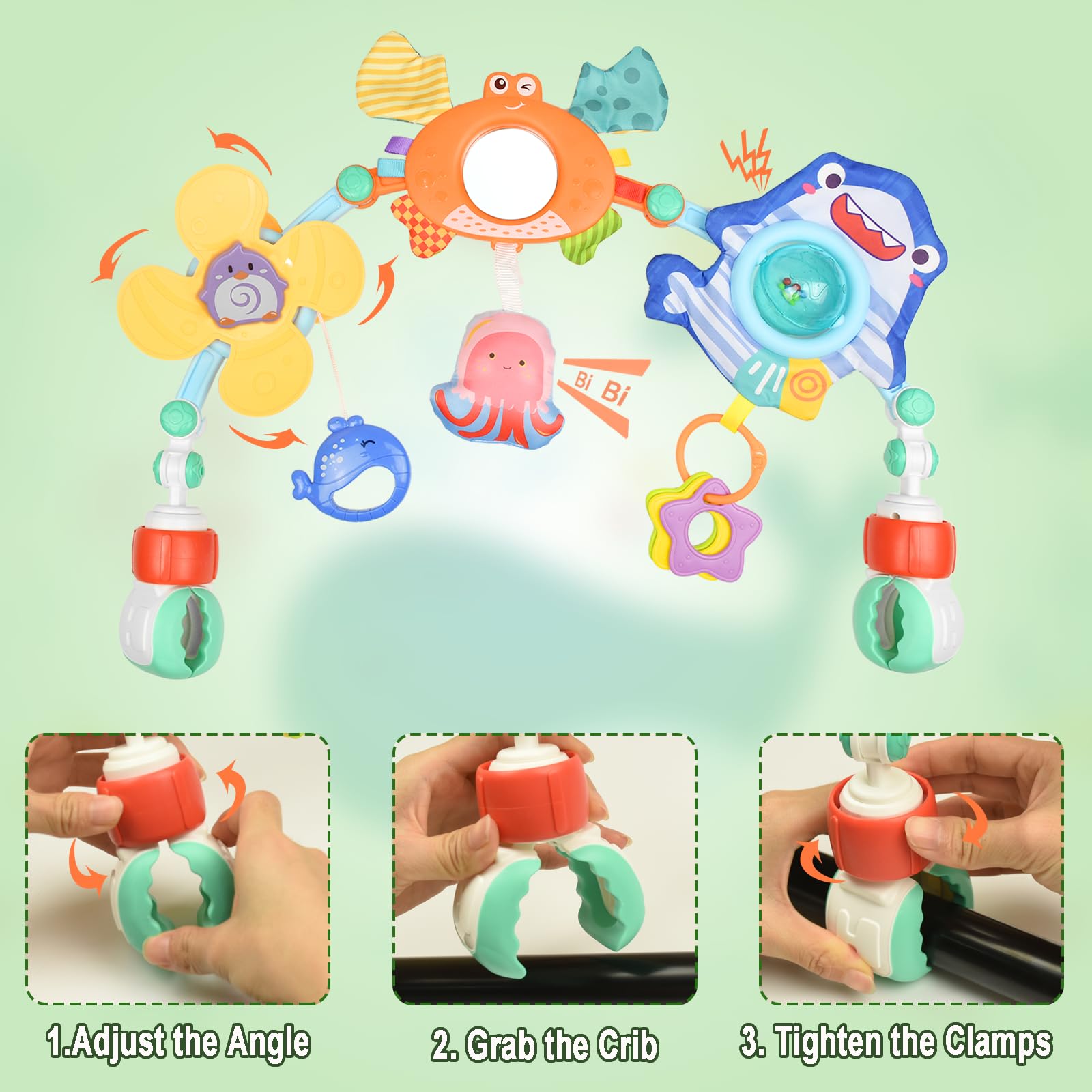 Arche Eveil Bebe 0-3 Mois, Réglable Arche d'éveil pour Bébé, Jouet Poussette Bebe pour Transats, Siège Auto et Landau, Jouets D'éveil Jouet Bebe 0-3 Mois Garçon Fille