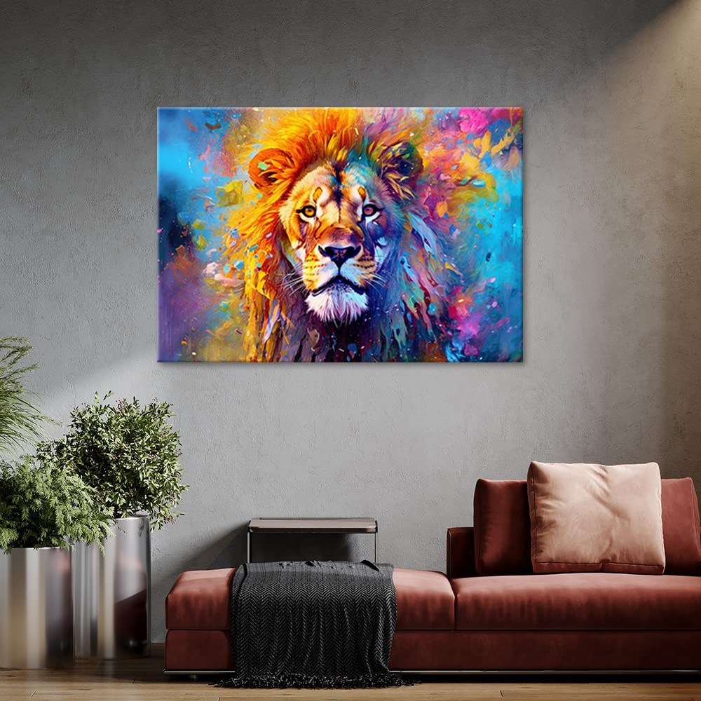 Feeby Bilder Löwe Natur Abstrakt 90x60 cm 1 tlg Modern Leinwandbilder Bild auf Leinwand Kunstdruck Wand Bild Wanddeko Design Schlafzimmer Büro Flur Hotel Spa Wohnzimmer Afrika Tier mehrfarbig