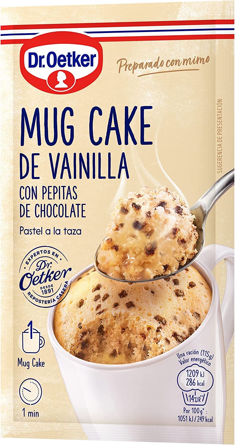 DR. OETKER Mug Cake Vainilla con Pepitas de Chocolate, Preparado para Bizcocho en Taza 65g
