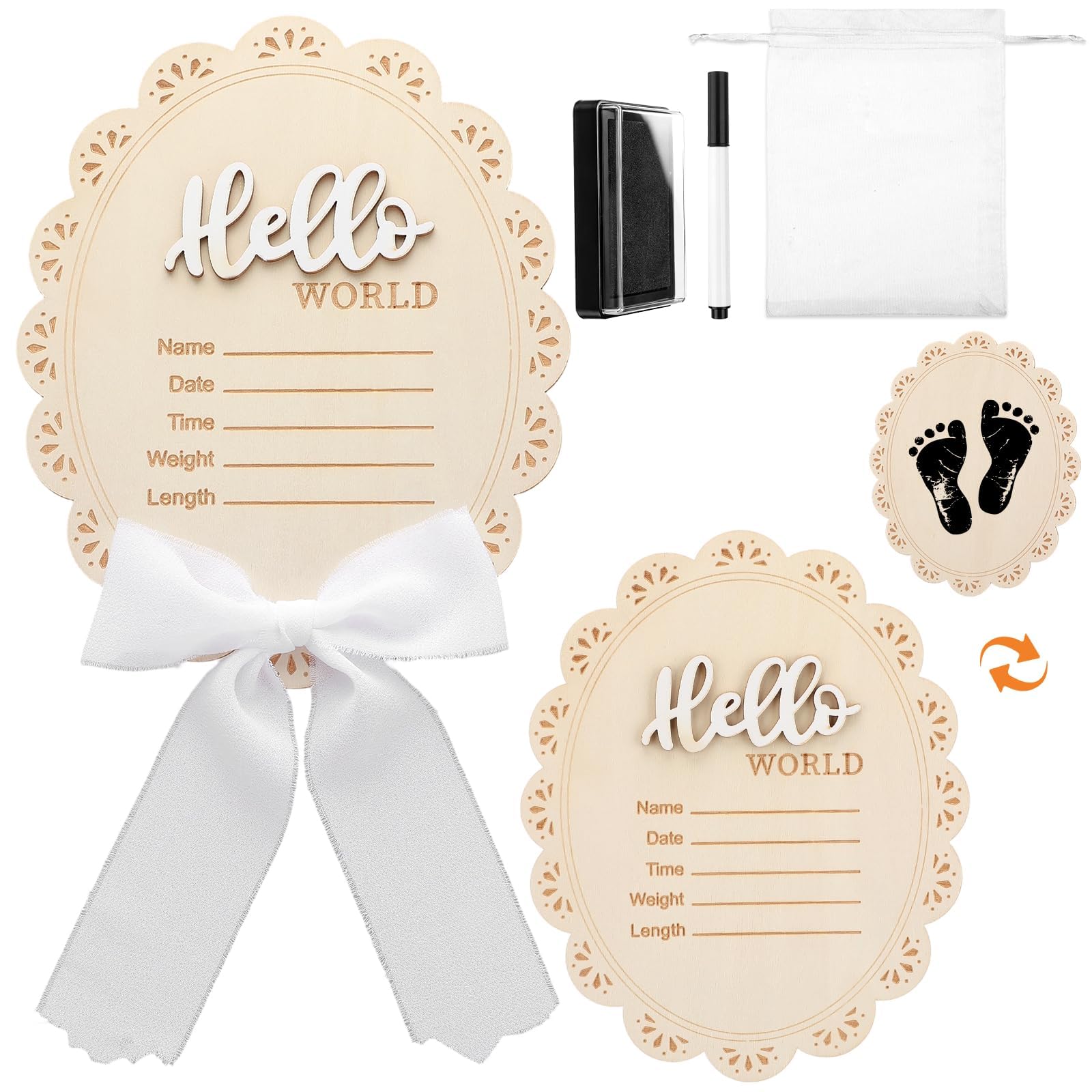 Baby Announcement Sign 7 Inch Double Sided Wooden Hello World Newborn Sign
