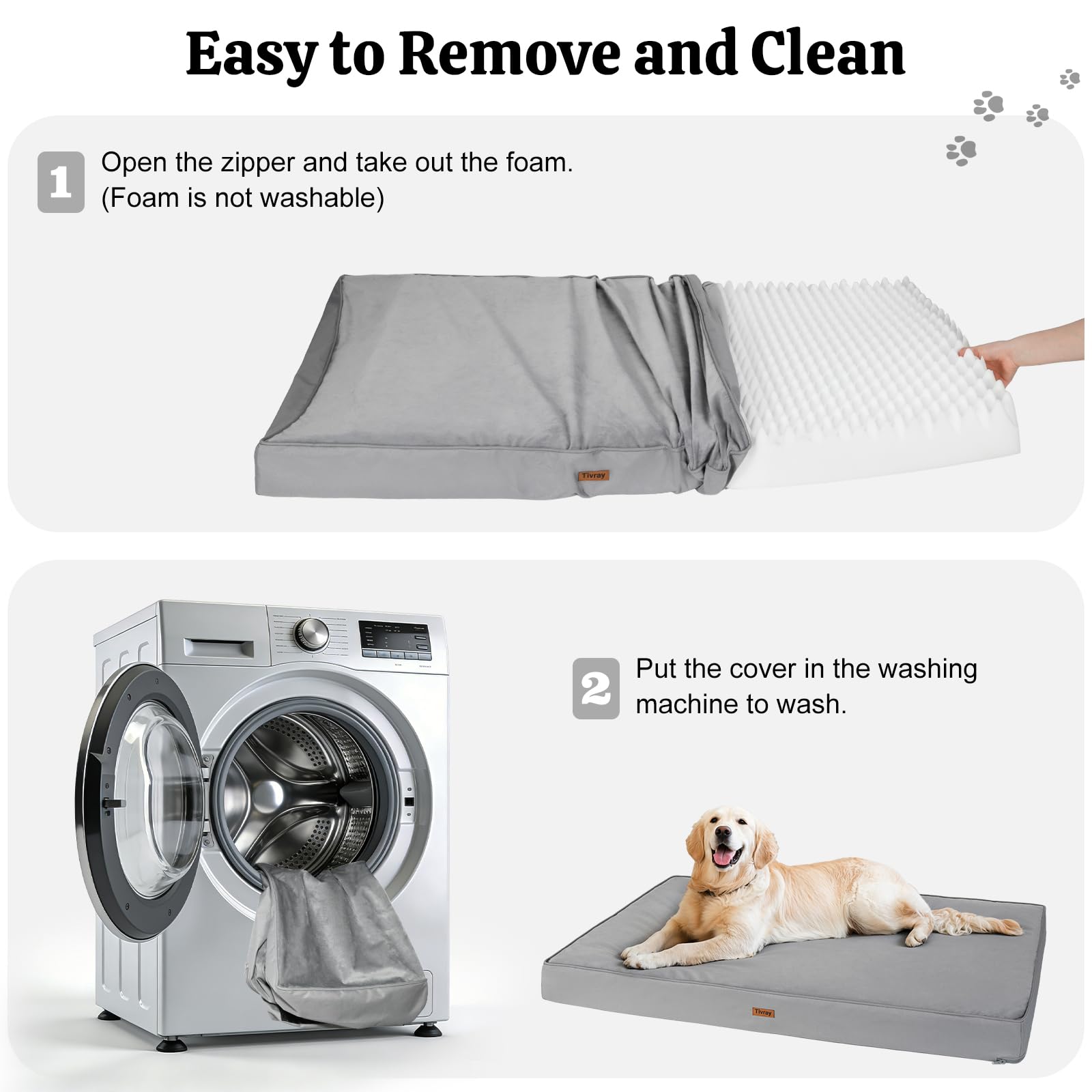 Cama Ortopédica para Perro 112x81cm, Colchón Grande Impermeable para Mascotas, Cama con Funda Suave Extraíble y Lavable, Espuma Tipo Huevo, Base Antideslizante para Perros Grandes, Gris