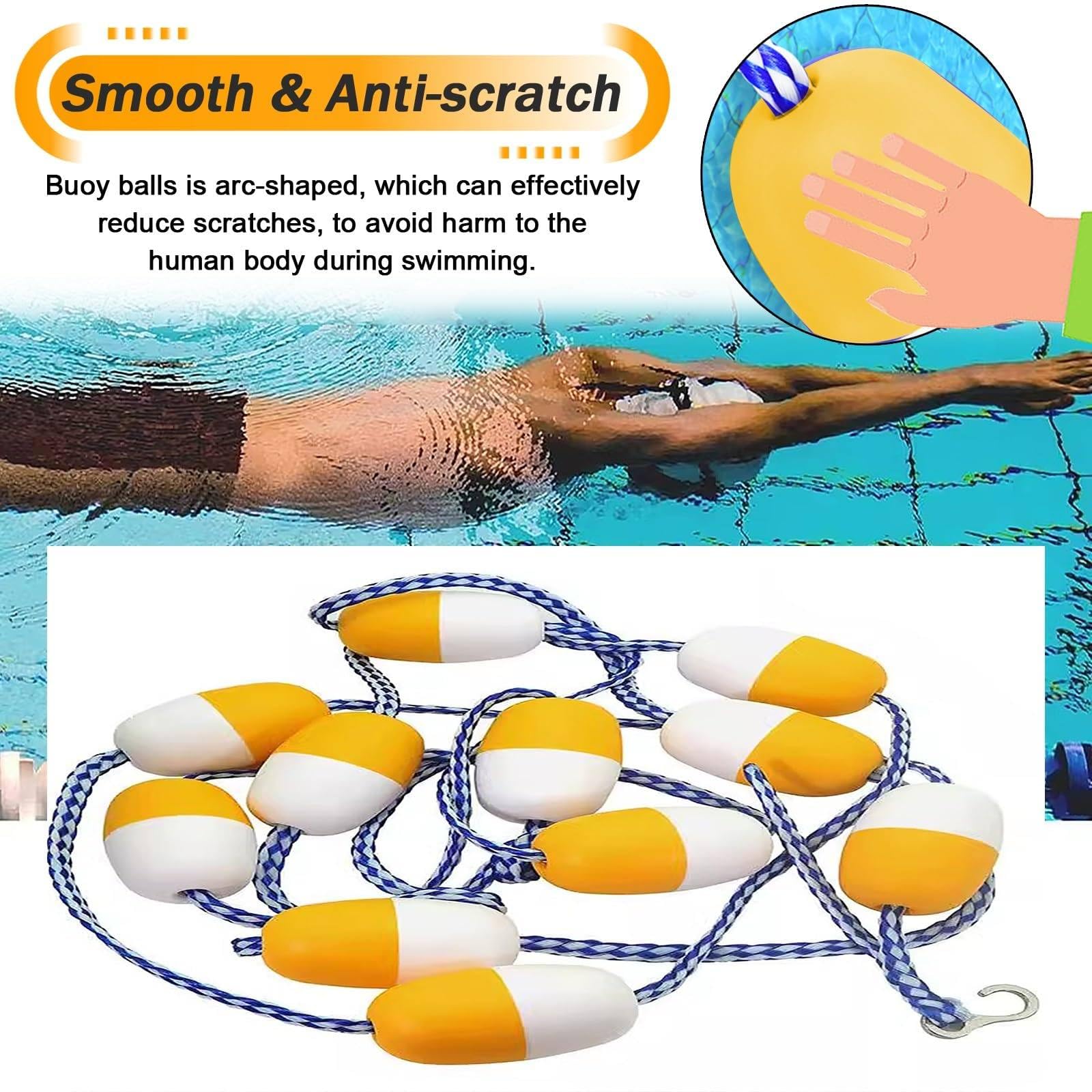 Kit de línea flotante de seguridad para piscina con ganchos para extremos profundos y poco profundos, separación de carril resistente para piscinas enterradas, ideal para entrenamiento de natación y