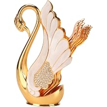 Fdit Swan Base Tableware Set, Gold Alloy Coffee Spoon Fork Holder with Rhinestones Smooth Edge Dessert Utensil Set for Bistro Bar Party Golden White Fork
