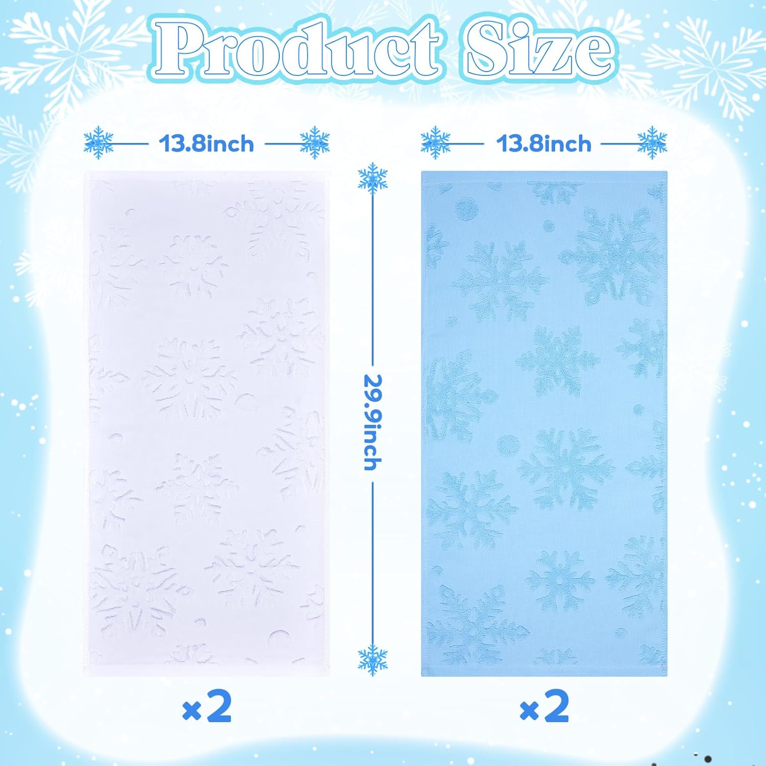 4 Pack 3D Winter Snowflake Bath Towels 14" x 30" Christmas Bathroom Hand Towels Jacquard Absorbent Soft Cotton White Blue Design Kitchen Drying Cleaning Decorative Xmas Holiday - Image 2