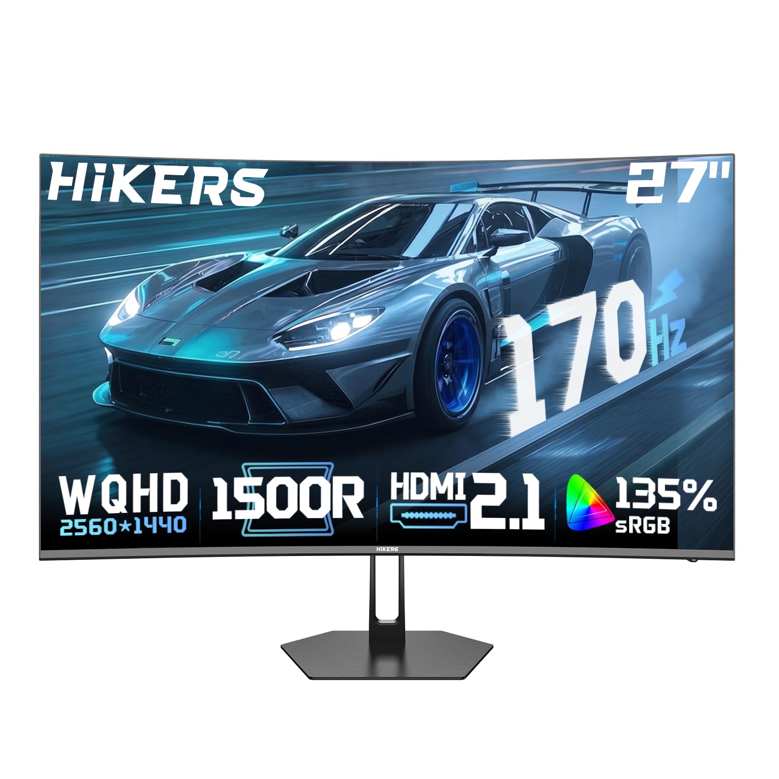 Hikers 27 Inch Curved Monitor 170Hz 144Hz, 2K 1440P Computer Gaming Monitor | HDMI 2.1×2 DP 1.4×1, AI CrossHair Fast VA 4000:1 Contrast, for FPS Games and Work (G27H1Q, Includes One HDMI 2.1 Cable)