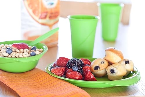 Miniatura 2 de Preserve Vajilla reutilizable sin BPA con cubiertos de plástico reciclado 4 platos, 4 cuencos, 4 tazas y 24 cubiertos, color verde manzana