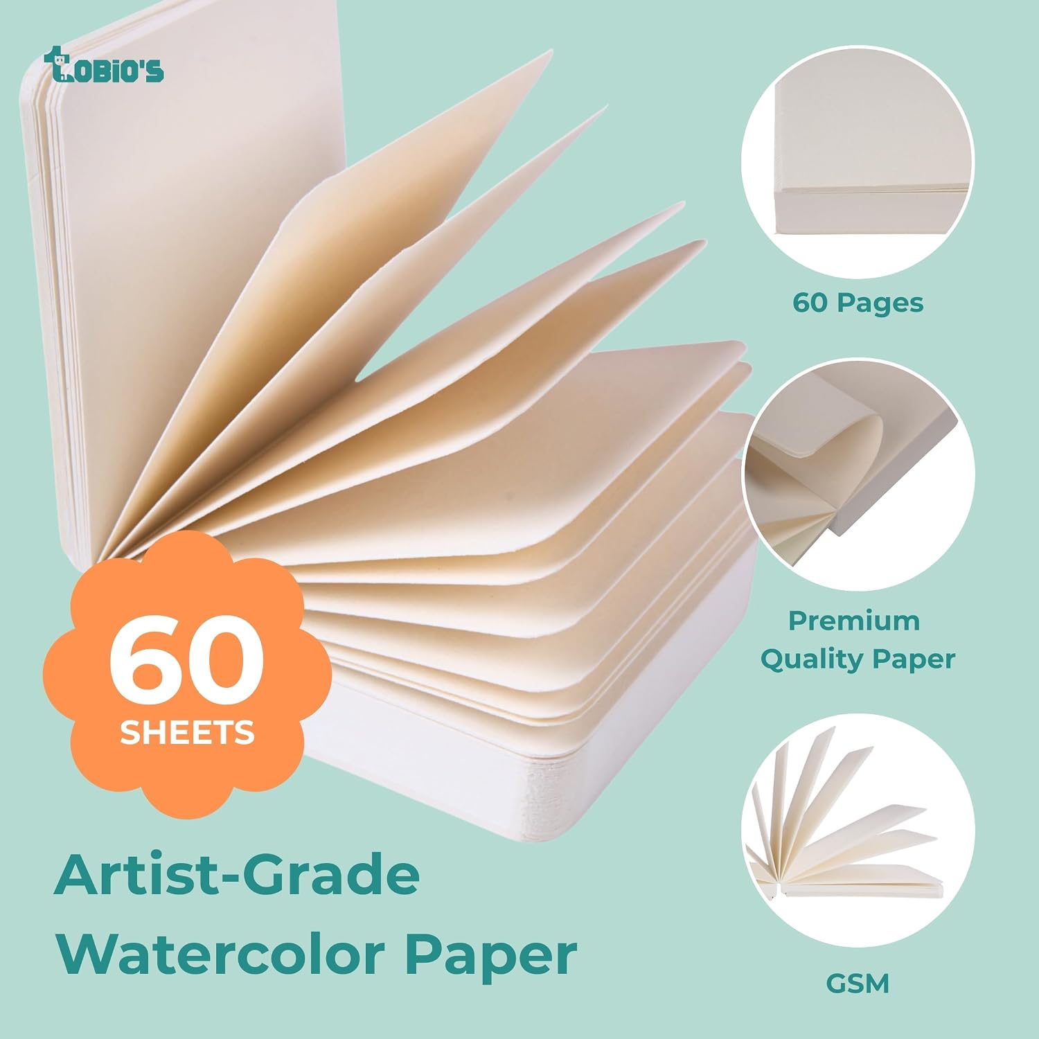 Original Tobios Travel Watercolor Mini Sketchbook Refill – 60 Pages Cold Press Watercolor Paper Notebook for Tiny Painting & Art Journaling – Portable Sketch Book for Beginners Adults & Creative Gifts