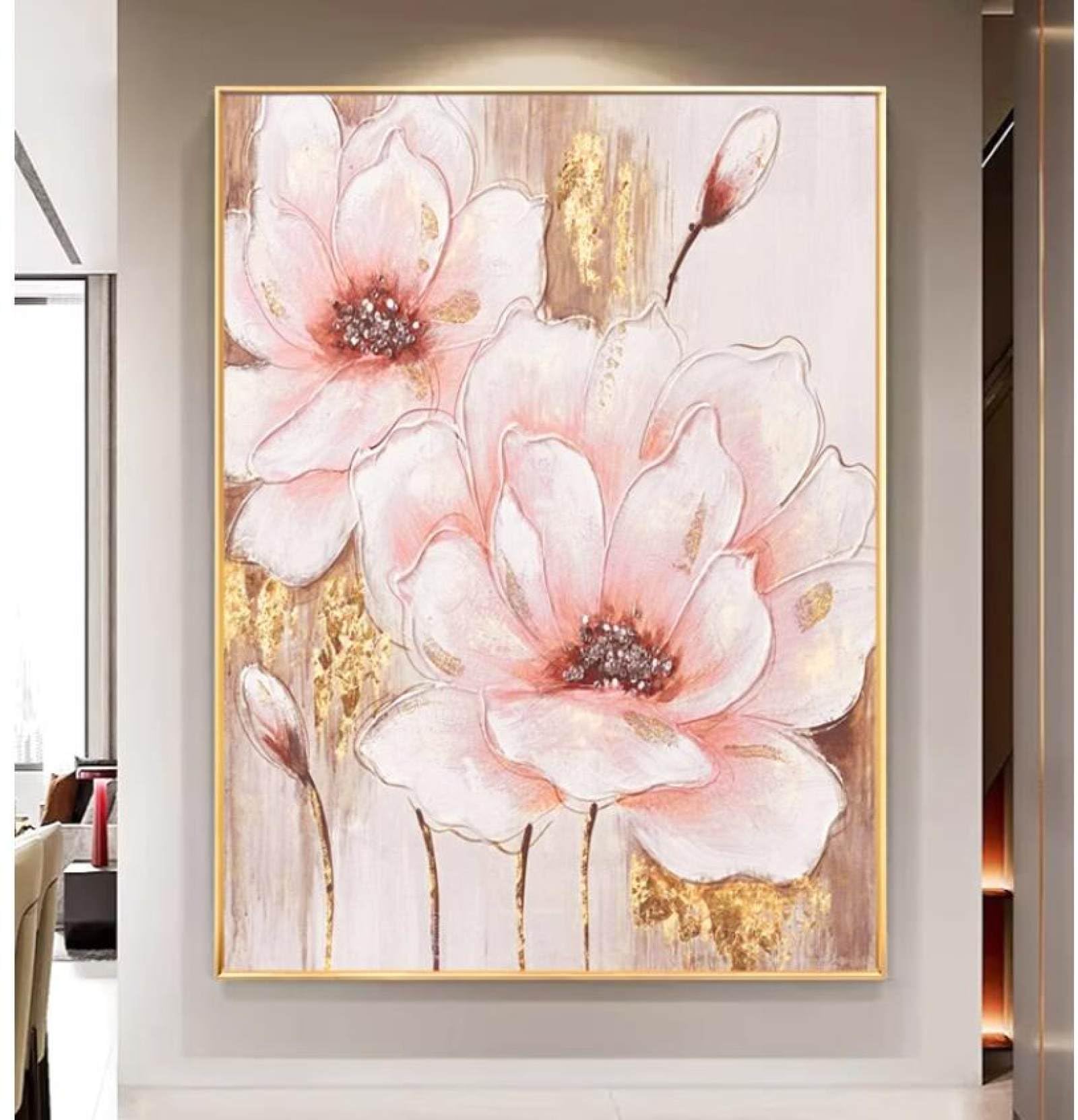 Peinture à l'huile abstraite faite main avec texture en feuille d'or pour salon