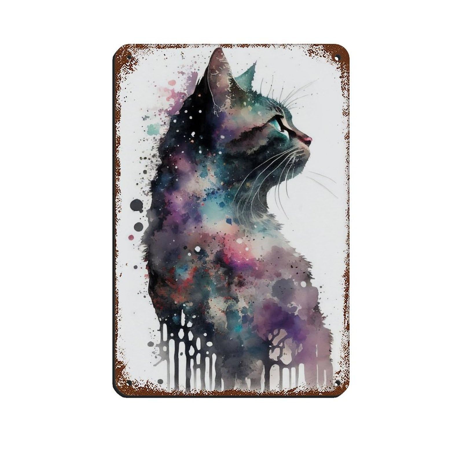Watercolour Cat Portrait Poster Retro Poster Metal Tin Sign Chic Art Retro Iron Painting Bar People Cave Cafe Family Garage Poster Wall Decoration 8x12inch(20x30cm)
