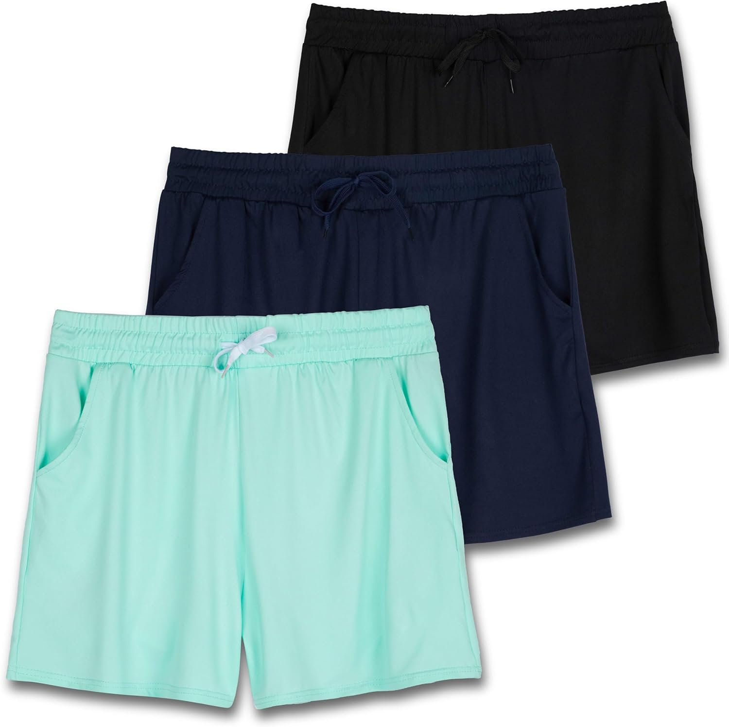 Real Essentials 3 Pack: Athletic Lounge Shorts for Women – Casual Sweat Shorts with Pockets (Available in Plus Size)