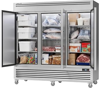 Coolake 82" Commercial Reach-in Freezer 3 Solid Doors, 72 Cu.ft Stainless Steel Fan Cooling Upright Freezer 12 Adjustable Shelves, Commercial Freezer for Restaurant Kitchen Grocery Store Prep Area