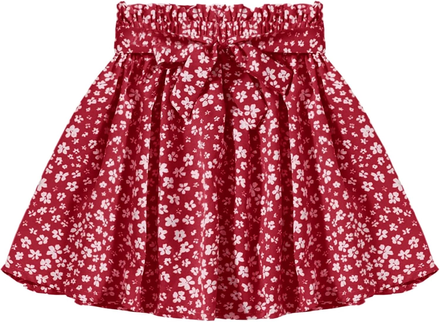 Meilidress Girl's Summer Floral Print High Waist Skirt A Line Belted Flared Skater Short Skirts for 5-14 Years : Clothing, Shoes & Jewelry