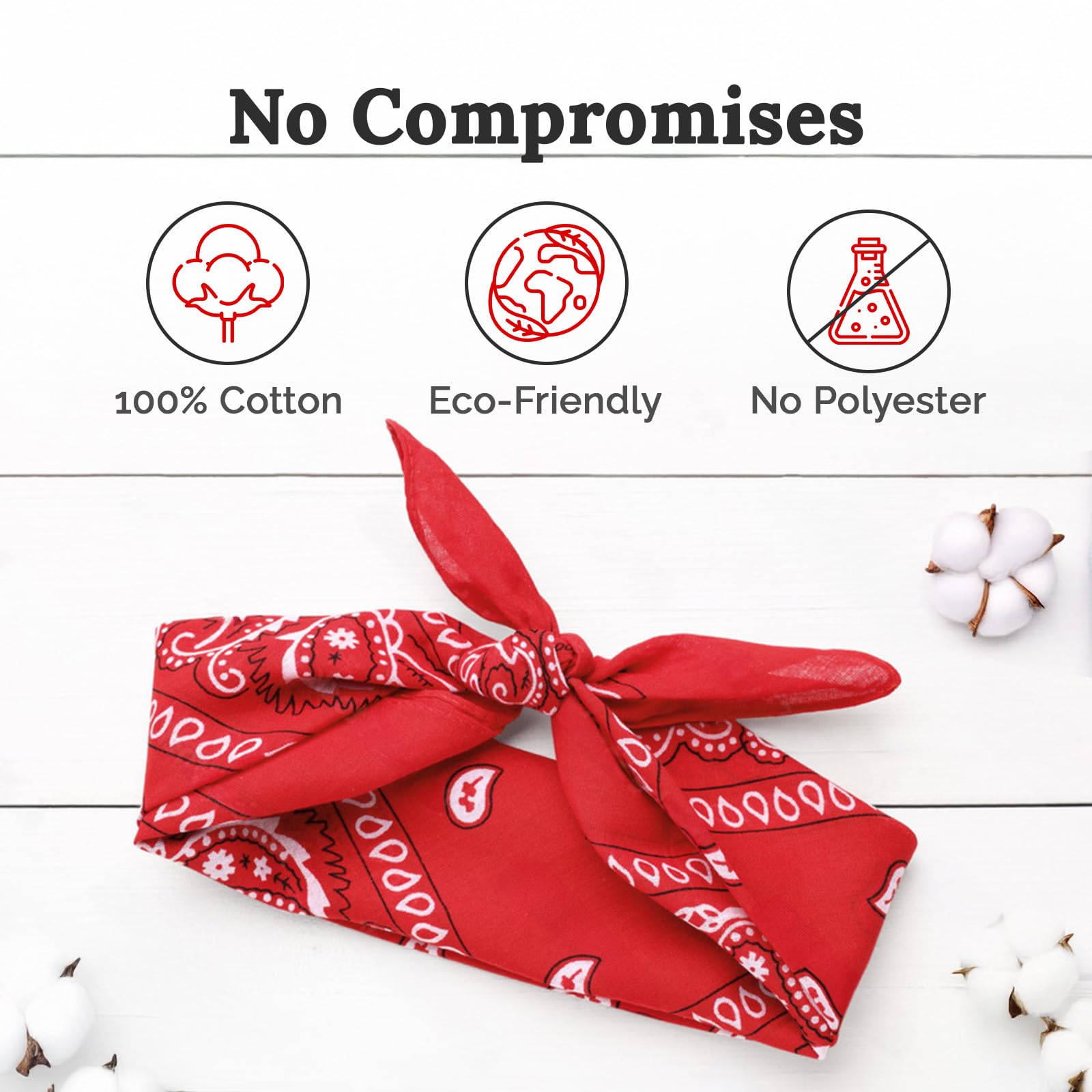 Czarna bandana ZENO - 100% bawełna i włókna naturalne - Czarny szalik niezawierający poliestru - Najwyższa jakość - Miękka, trwała i można prać w pralce - Męska bandana - Uniseks i dzieci - 5 szt.
