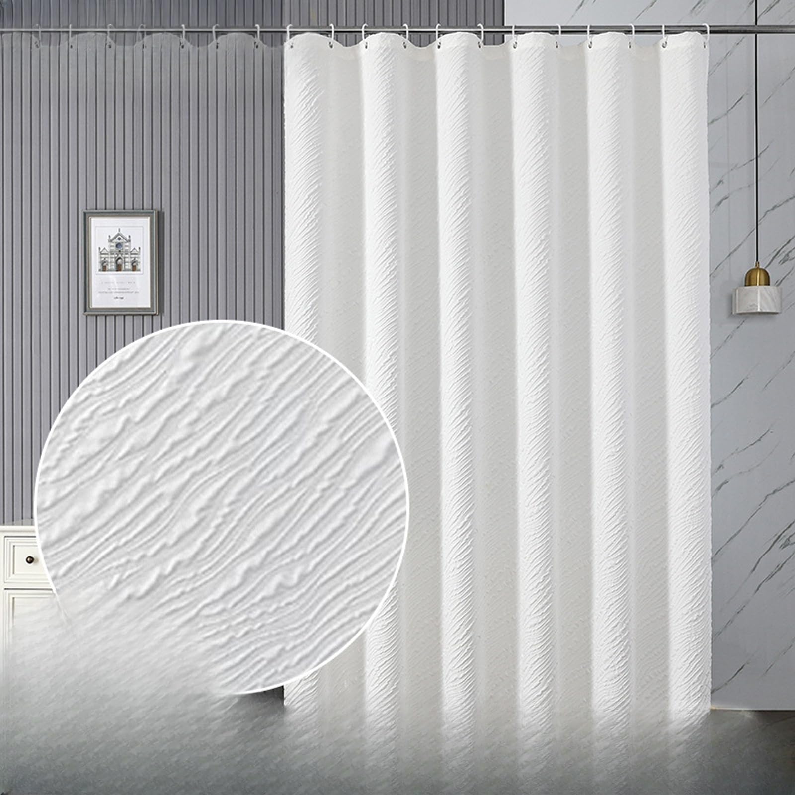 KIZAMI Rideau de Douche en Polyester Moussant Composite 180 × 200 cm, Rideau de Douche imperméable, Rideau de Douche sans Perforation, utilisé pour la décoration de Salle de Bain de Salle de Bain