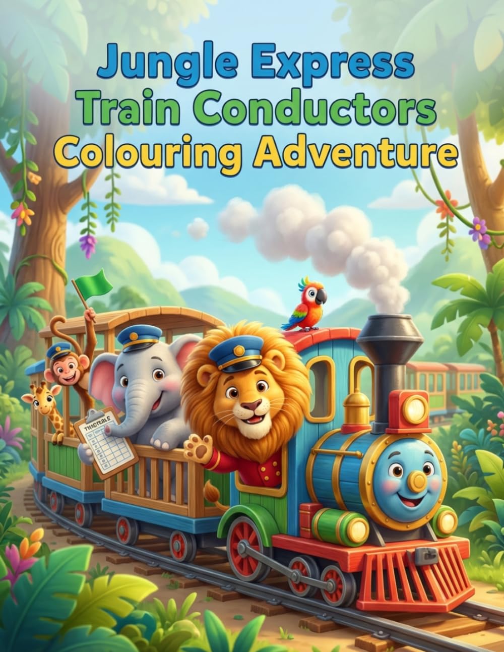 Jungle Express Train Conductors Colouring Book: Cute Animal Railway Adventures for Kids