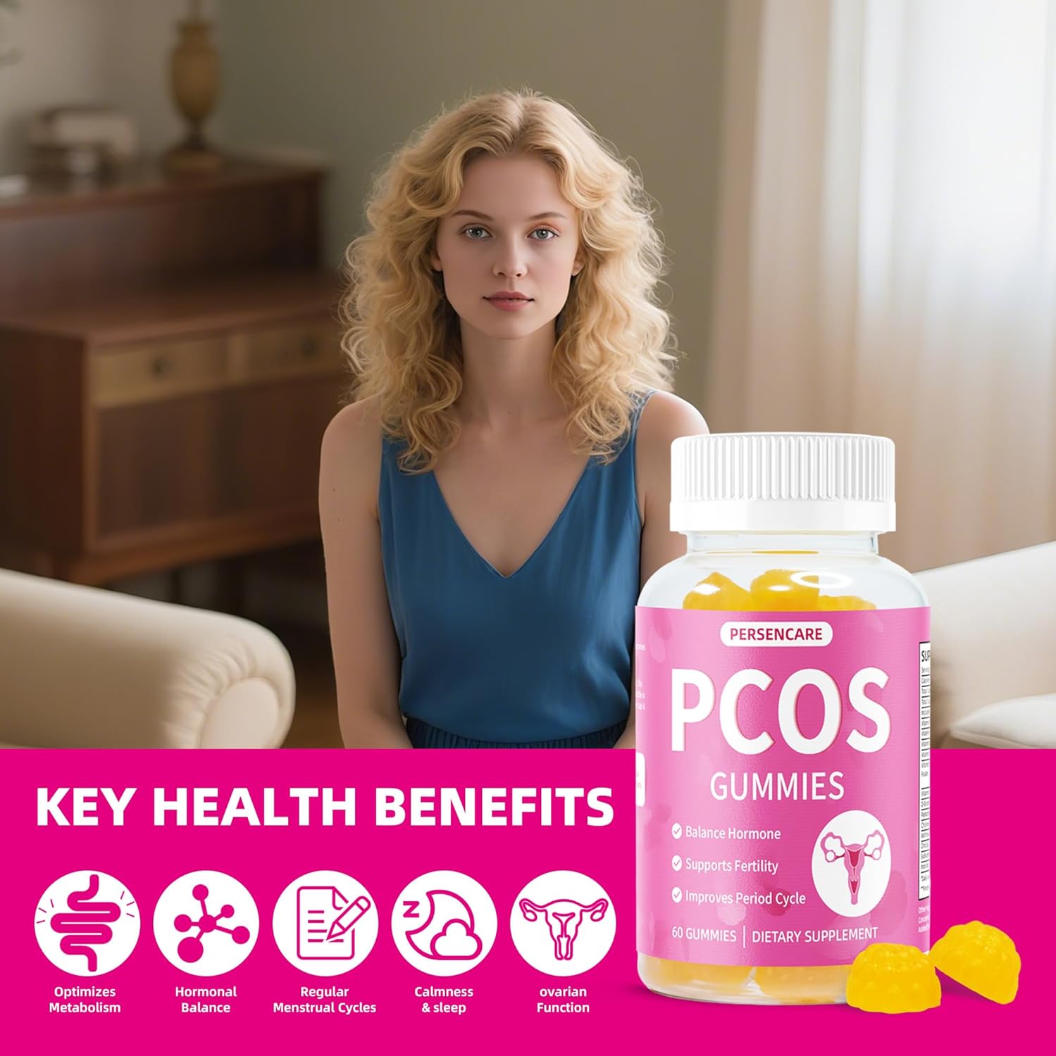 PCOS Multivitamin Gummies for Women Hormone Balance, Inositol Vitamins for Healthy Menstrual Cycle, Menopause and Mood Support, Fertility & Ovulation Reproductive Health Gummy 60 Count - Image 7