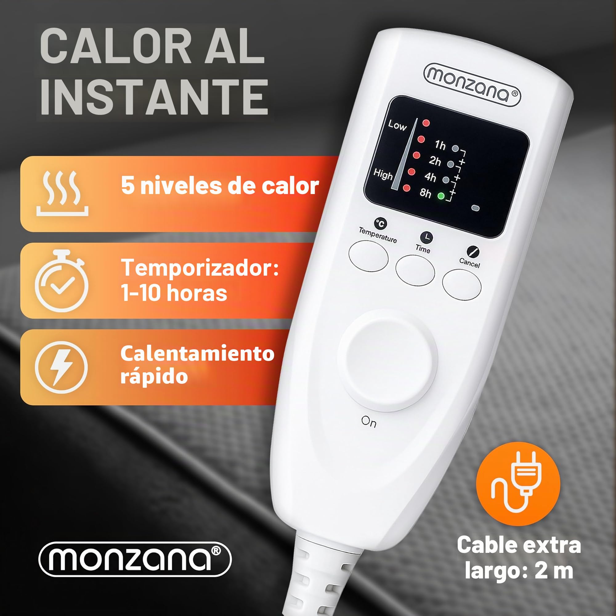 Monzana Manta Eléctrica Grande Térmica 160x140cm Calientacamas Sofa Colchón 2x60W Forro Polar Gris Lavable