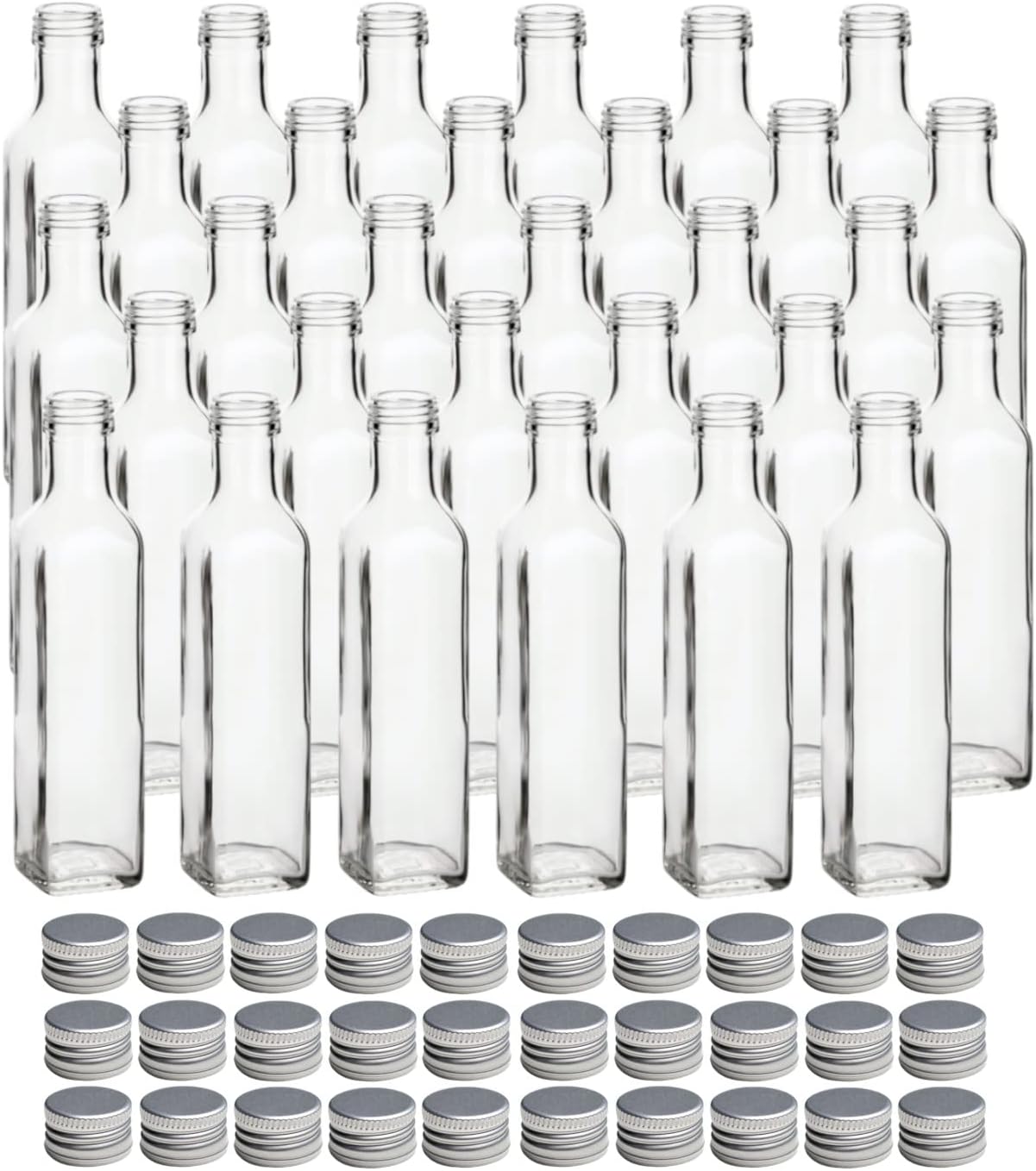 gouveo Set van 40 glazen flessen 60 ml Maraska met schroefdop zilverkleurig - minifles 0,06 l om te vullen - glazen flessen voor likeur, olie of als cadeau (MFET060S