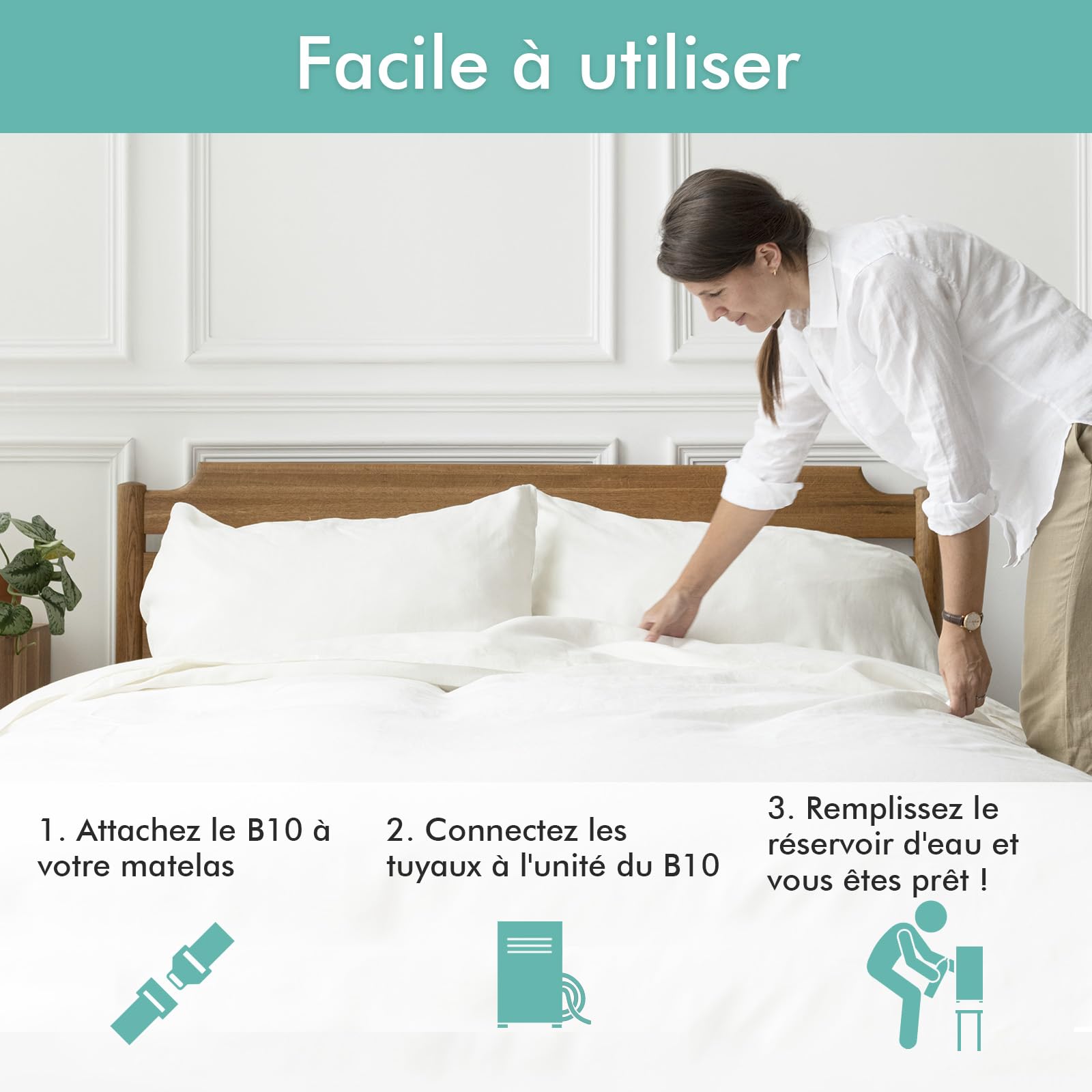 B10 Surmatelas Rafraîchissant Twin - Système de Refroidissement de Lit | Dormez au frais toute la nuit - surmatelas rafraîchissant 100% coton, refroidit 4-7°C, 4 vitesses & télécommande.