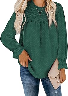 Sponsored Ad - Paitluc Jacquard Layered Ruffled Long Sleeve Blouse Women's Work Blouses Polka Dot