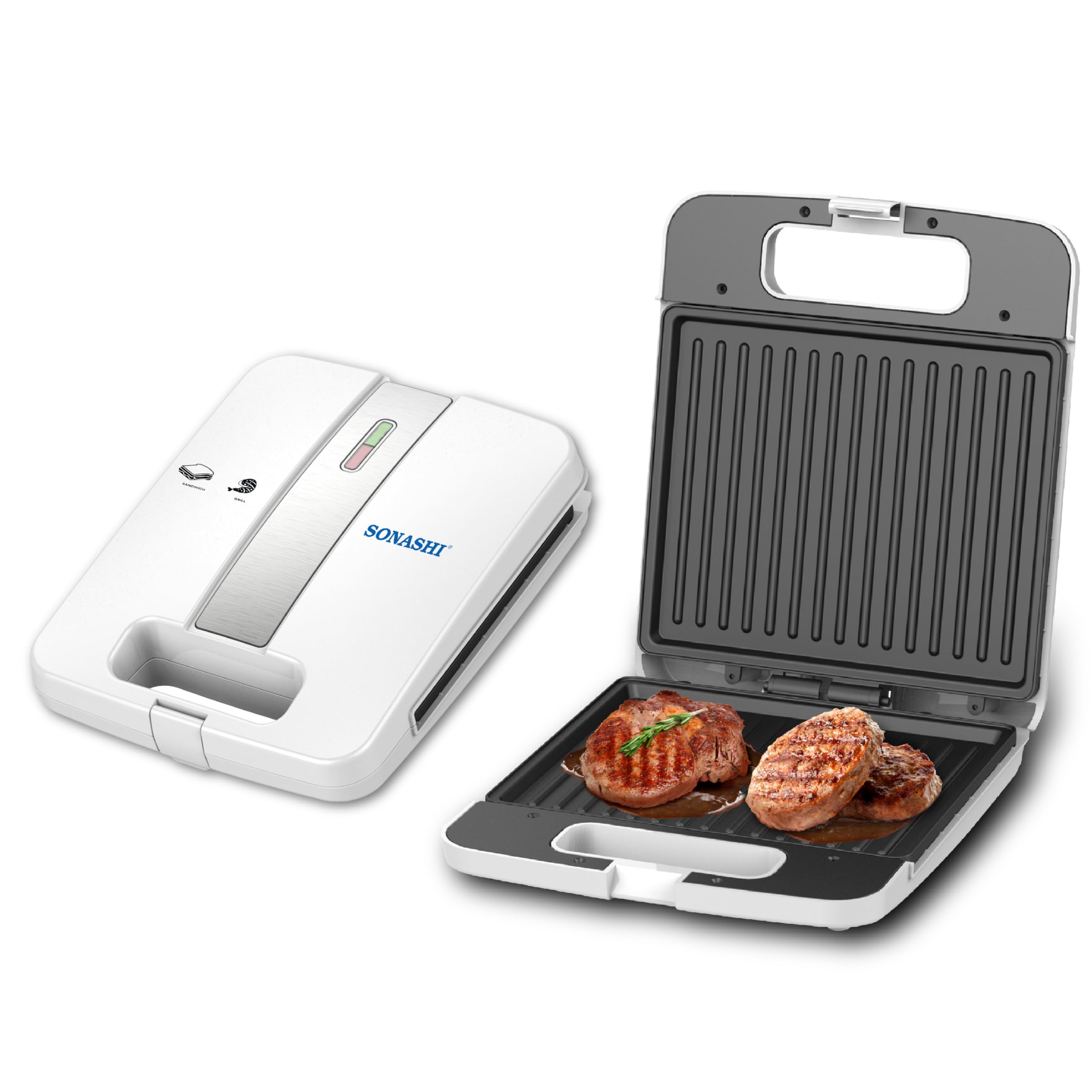 SONASHI SGT-842 4 Slice Grill Maker – [White] Sandwich Maker with Non Stick Grill Plate, Light Indicator, Handle Locking System| Electric Kitchen Appliances