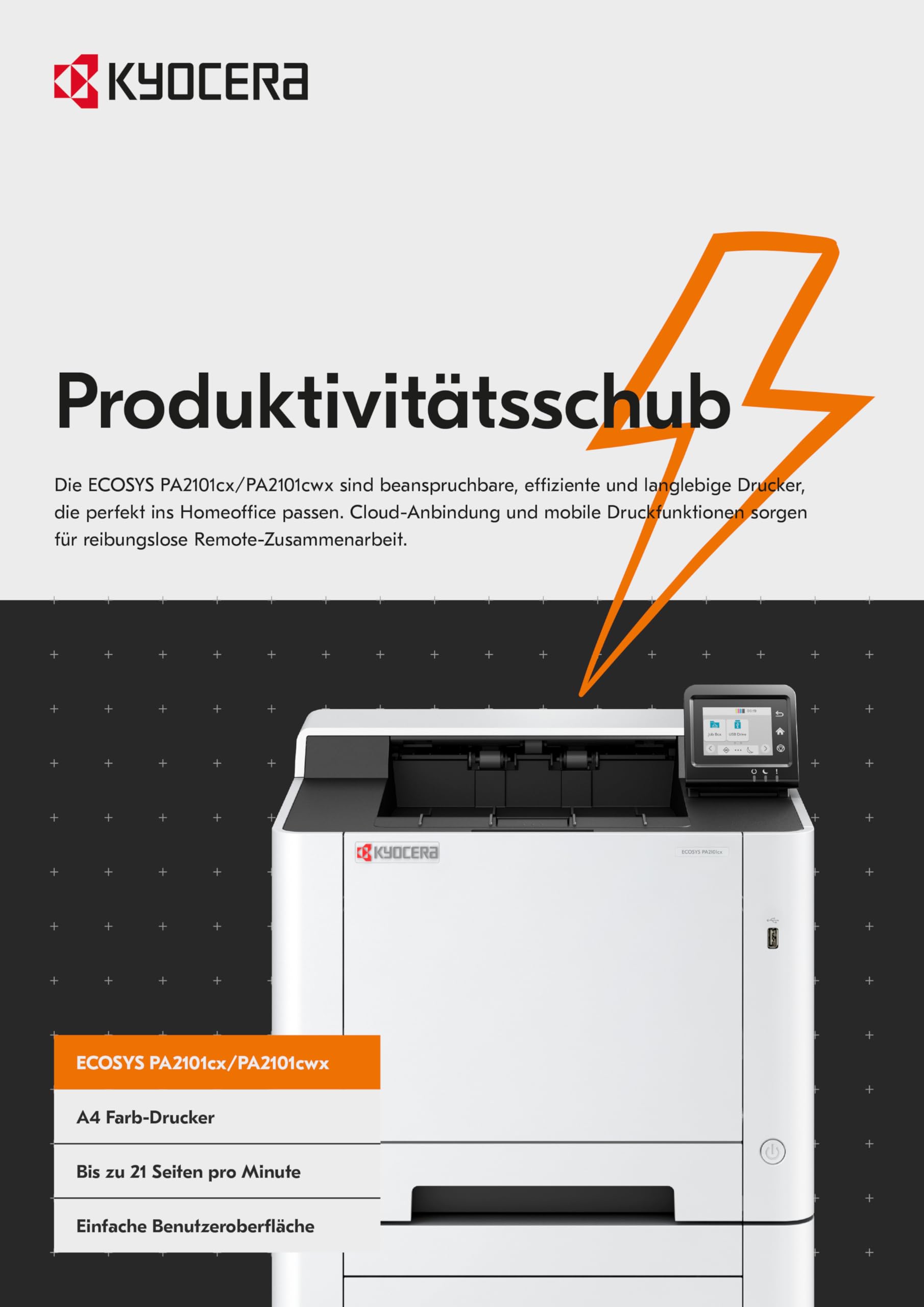 Kyocera Ecosys PA2101cx Laserdrucker Farbe. Farbdrucker mit 21 Seiten pro Minute. Farblaserdrucker inkl. schwenkbarem Touchpanel, LAN, USB 2.0 und Mobile-Print-Unterstützung