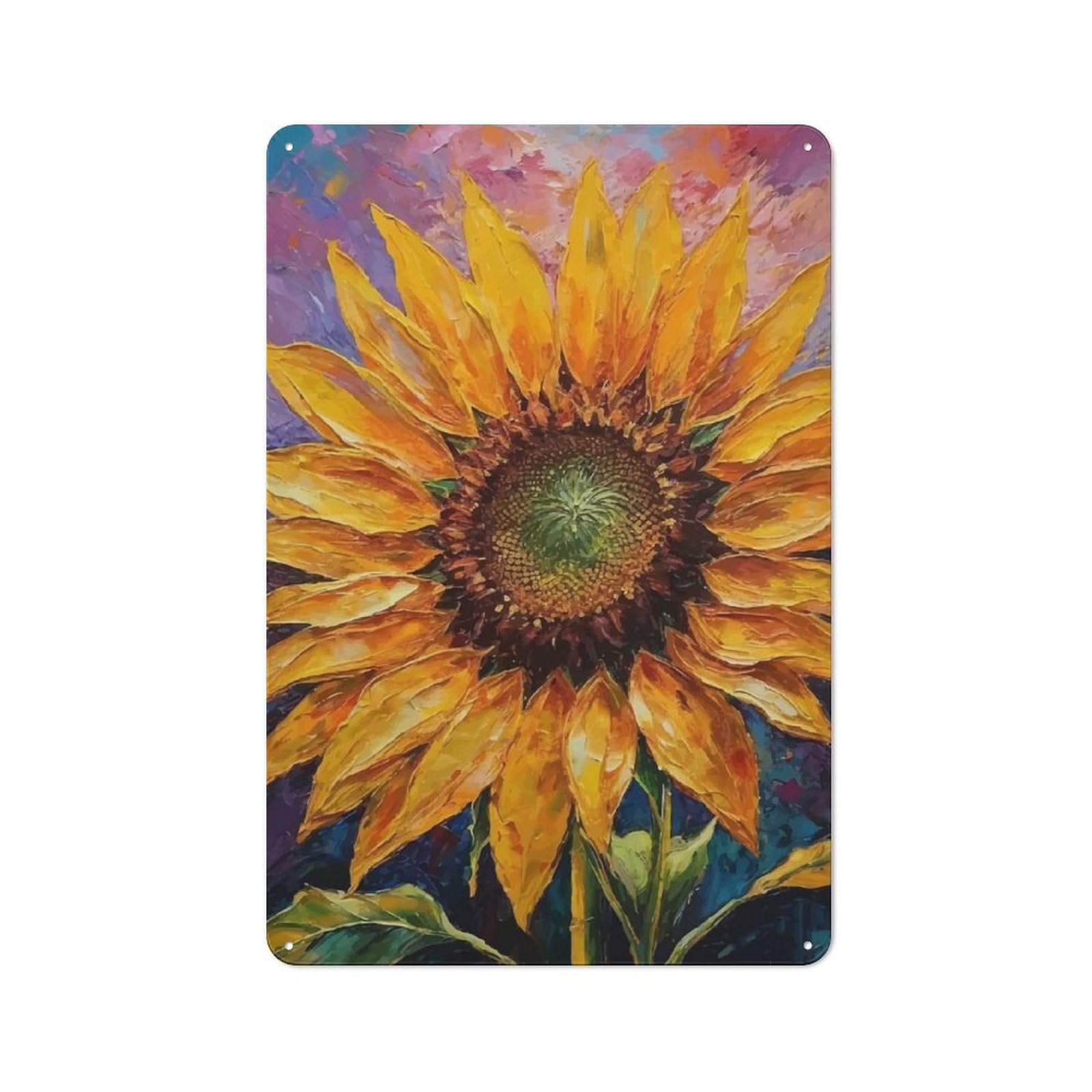 Junmoney Vibrant Sunflower Painting Decorative Metal Wall Decor 30X20cm, Vintage Metal Sign For Hallway, Home Bar, Garage Or Study