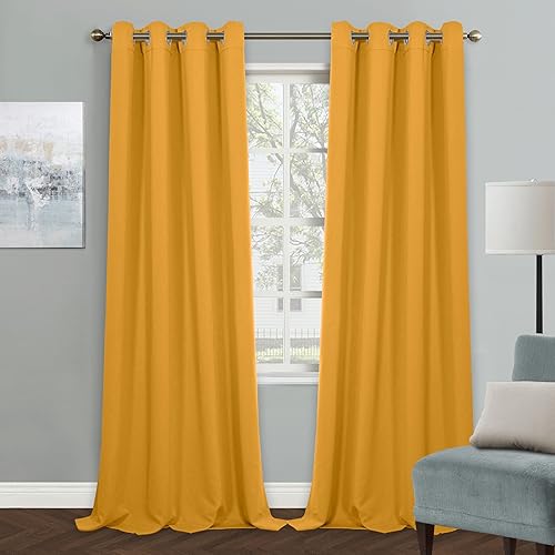 MYSKY HOME - Cortinas opacas amarillas para sala de estar y dormitorio, cortinas de 84 pulgadas de largo, con ojales, cortinas de oscurecimiento